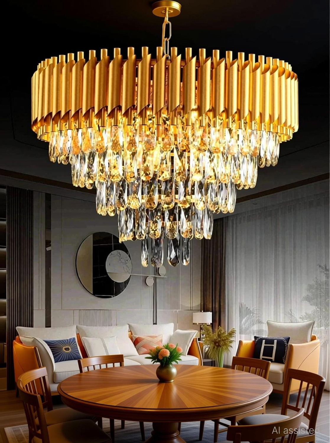 Image of KAYUV Crystal Gold polish metal 500mm chandelier hanging ceiling pandent jhoomar Chandelier Ceiling Lamp