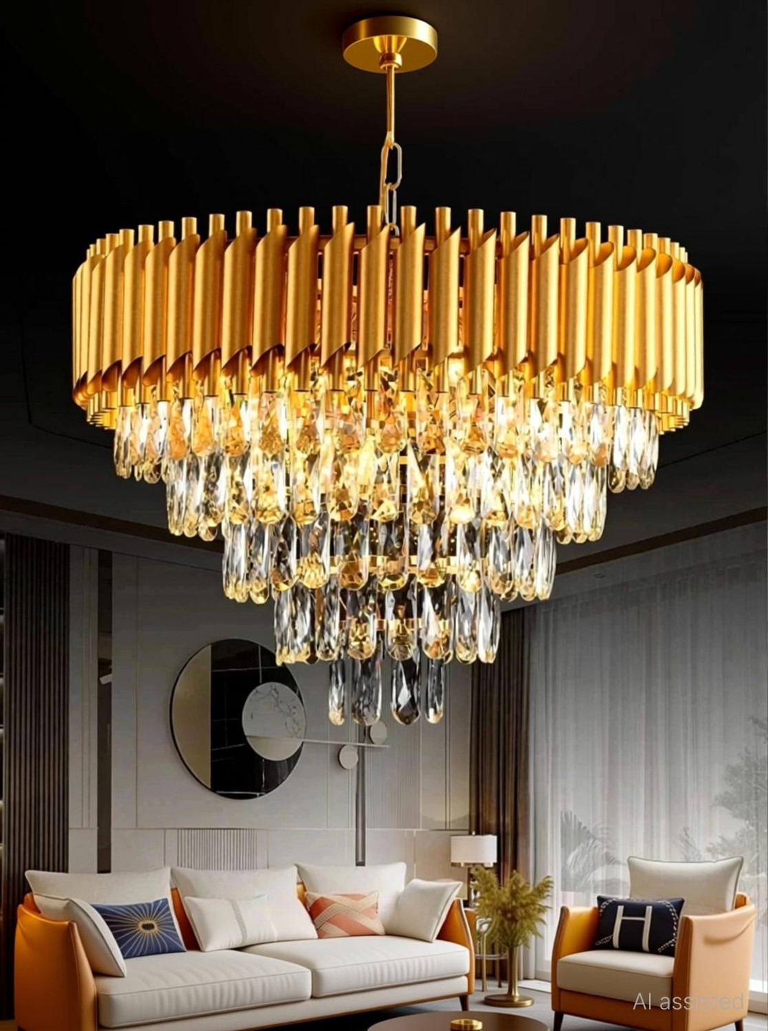 Image of KAYUV Crystal Gold polish metal 500mm chandelier hanging ceiling pandent jhoomar Chandelier Ceiling Lamp