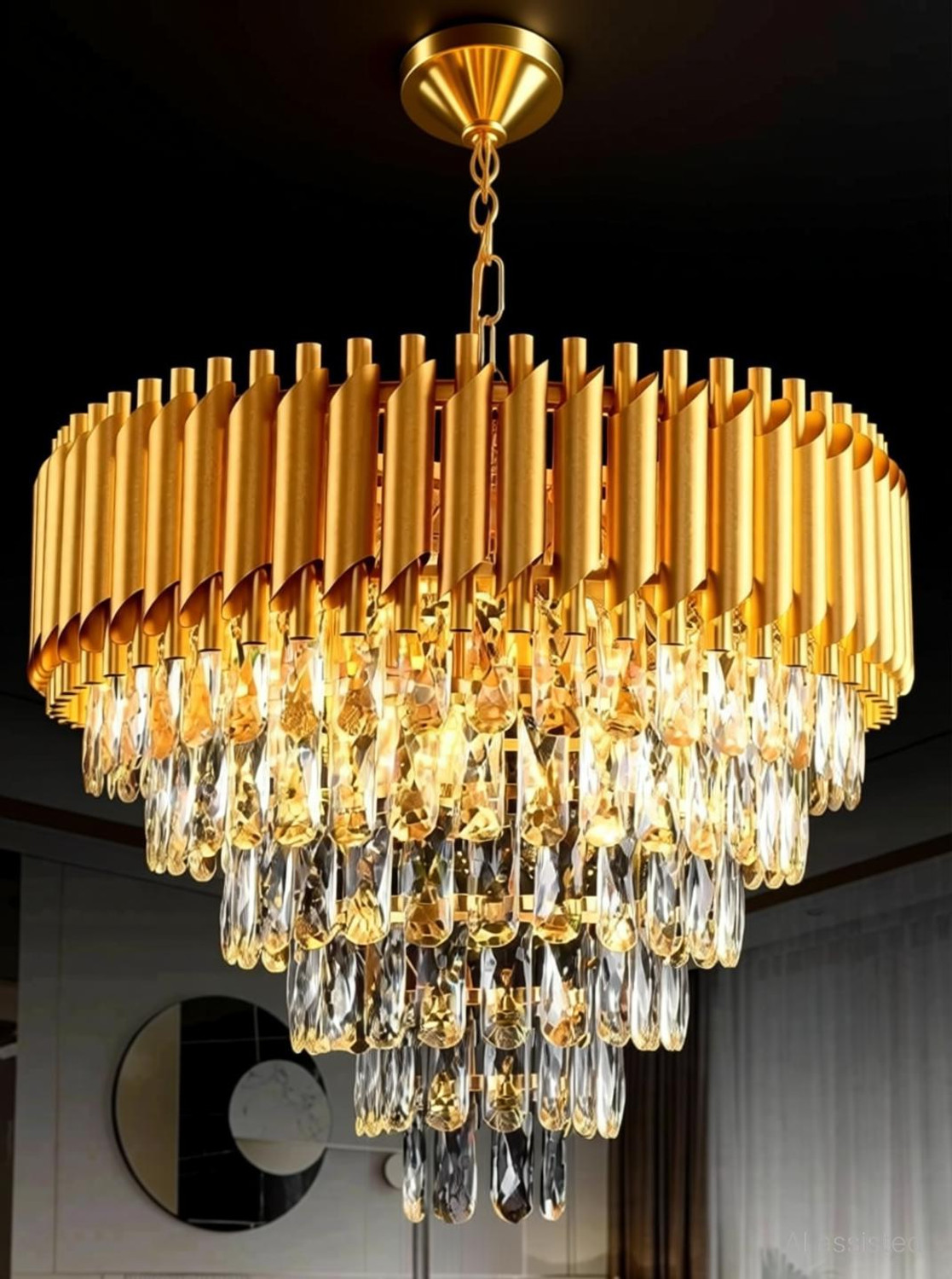 Image of KAYUV Crystal Gold polish metal 500mm chandelier hanging ceiling pandent jhoomar Chandelier Ceiling Lamp