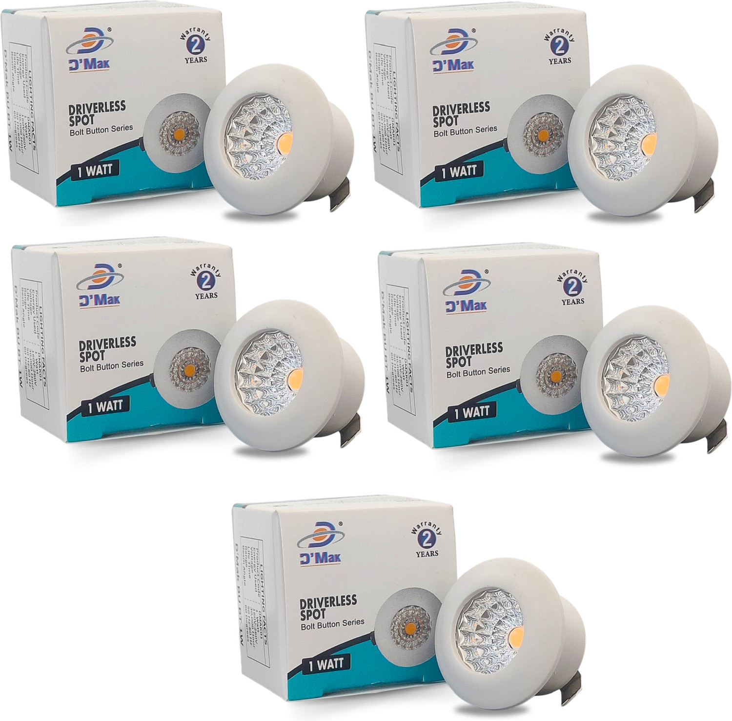 Image of D'Mak 1 Watt LED COB /Spot Light /Button Light ({White} Round Driver Included (Pack of 05) Recessed Ceiling Light Ceiling Lamp
