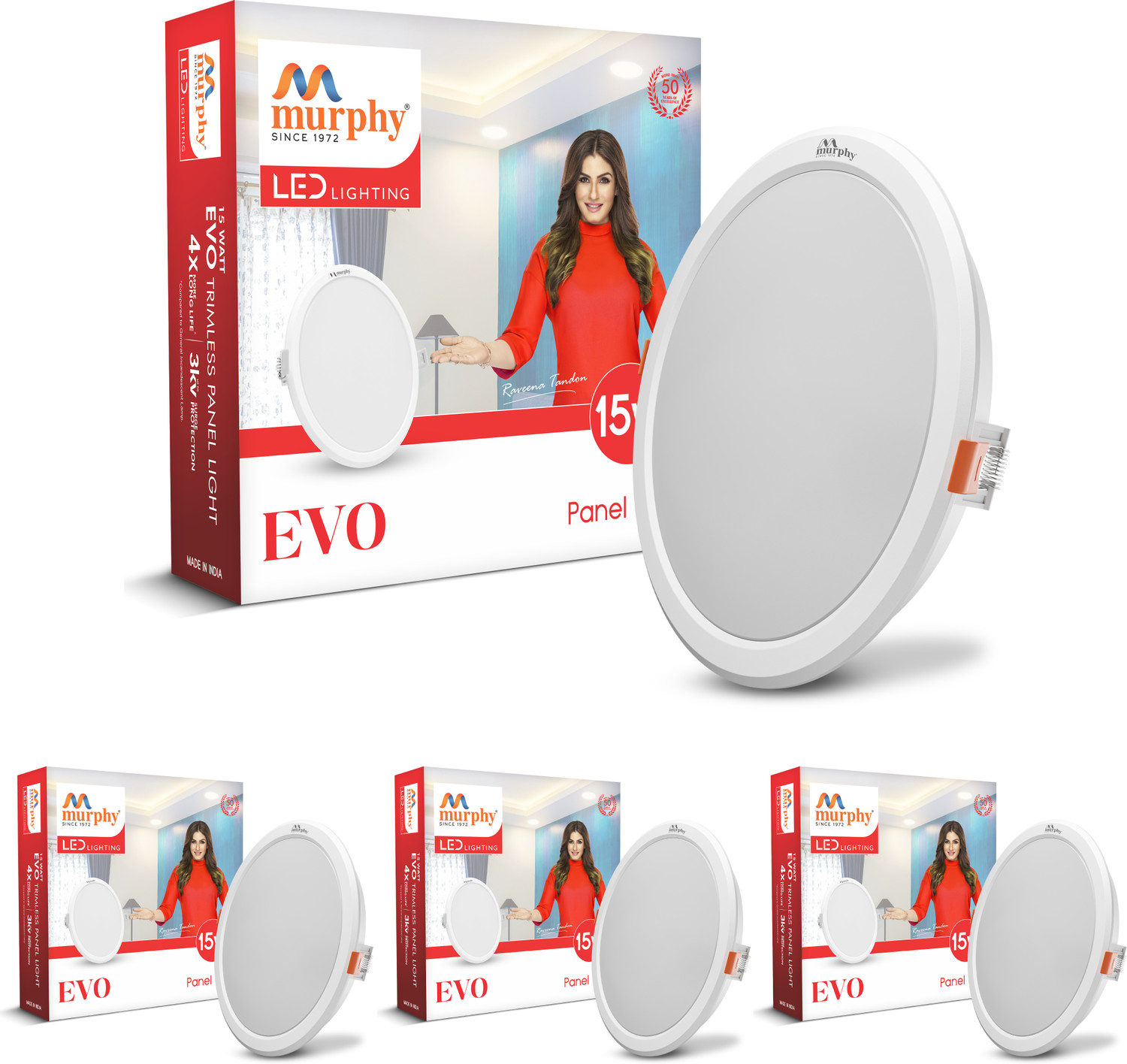 Image of MURPHY EVO Round LED - 15W Natural White Recessed Ceiling Downlight Pack of 4 Recessed Ceiling Light Ceiling Lamp