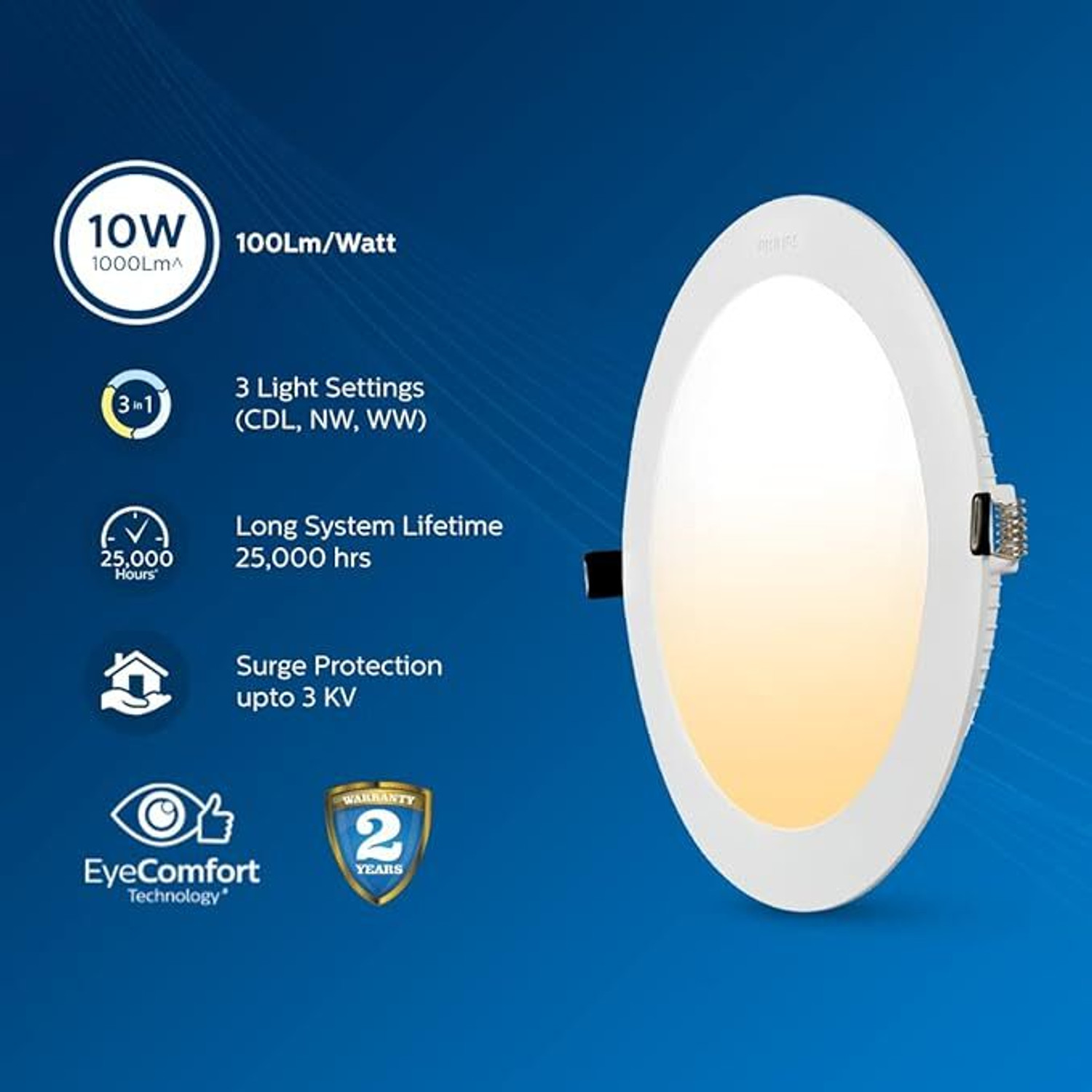 Image of PHILIPS 10W UltraGlow Round 3in1 LED Surface Ceiling Light, Pack of 3 Surface Ceiling Light Ceiling Lamp