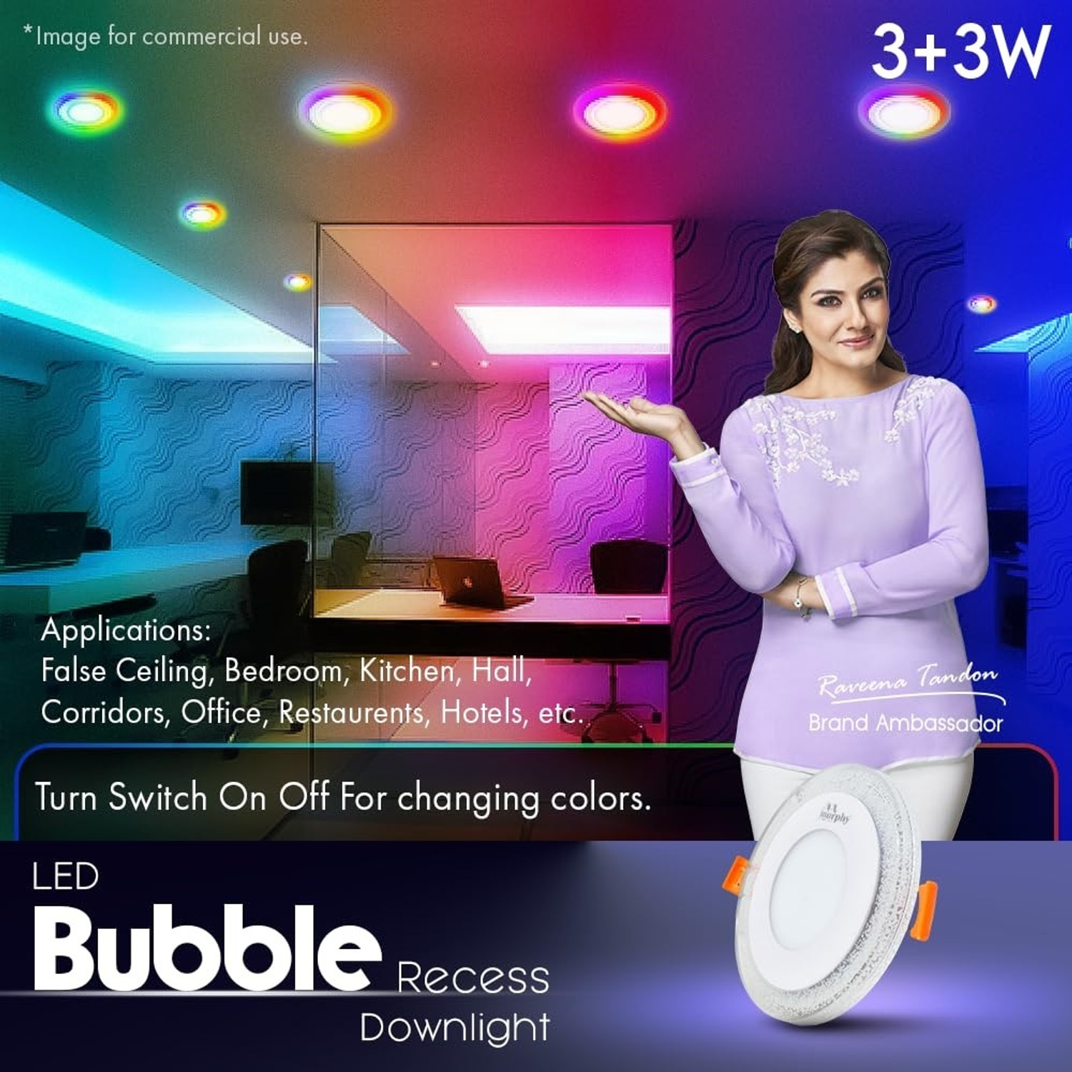 Image of MURPHY Bubble 6W (3+3W) Round LED Concealed Panel | Multi Color+CW | Pack of 1 Ceiling Light Ceiling Lamp