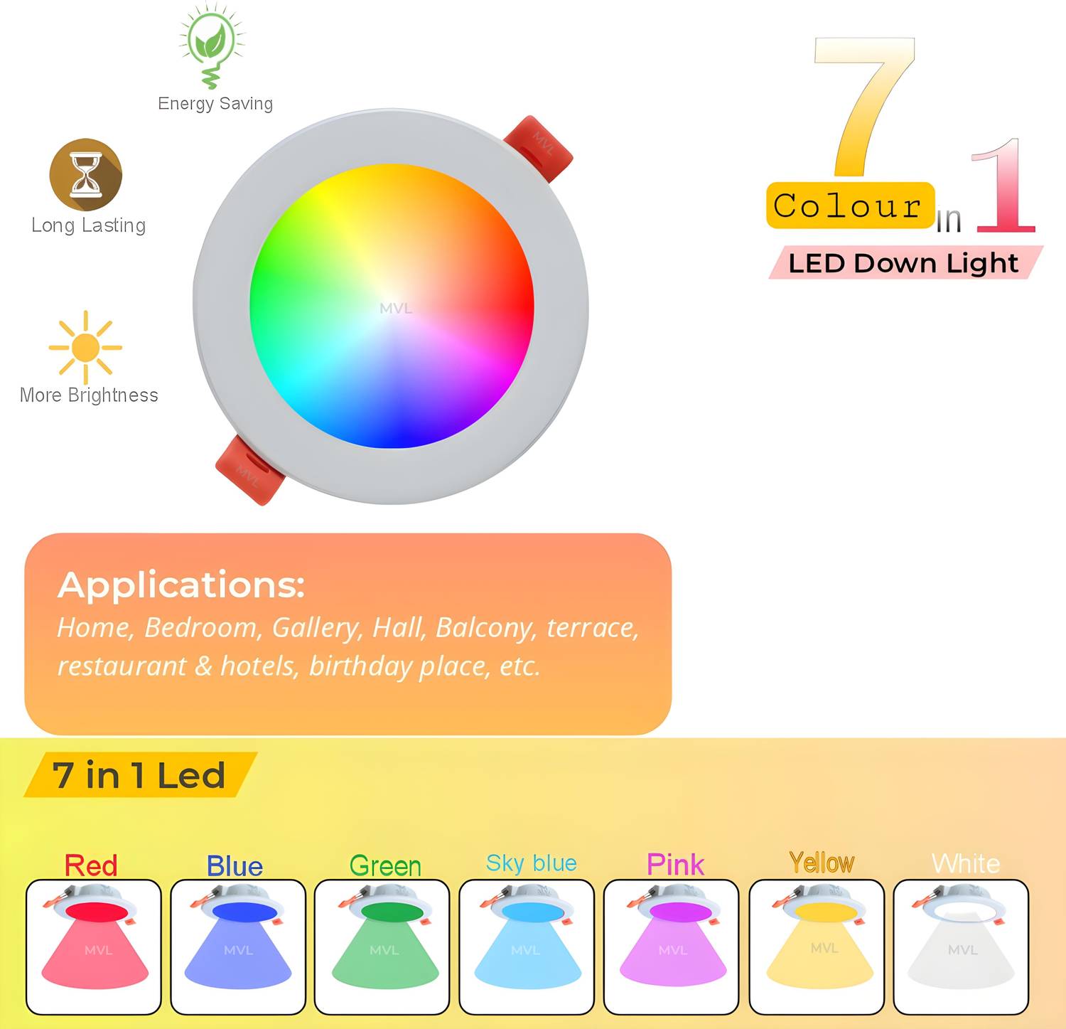MVL Maxa 10W 7-in-1 LED Downlight Pack of 6 - Image 2