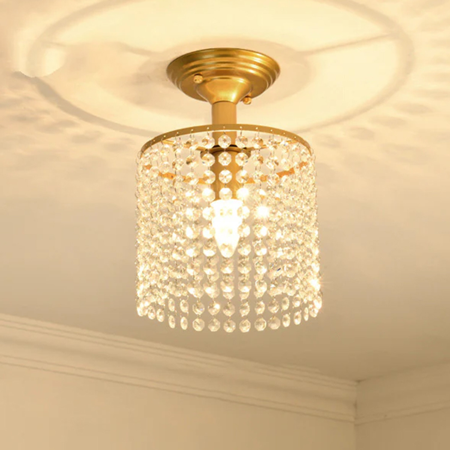 Glohut Crystal Ceiling Jhoomar Pendant Lamp Gold Metal Body K9 Crystals 1 Free LED Bulb Chandelier Ceiling Lamp