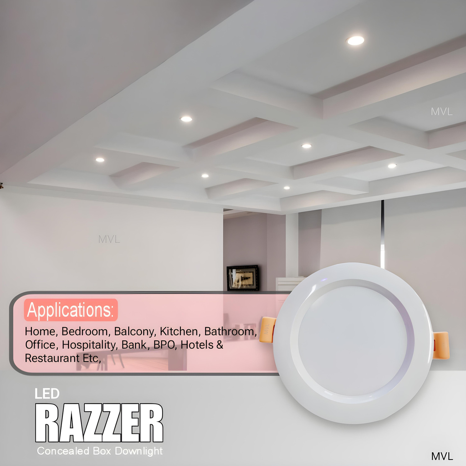 Image of MVL 9W Comet Led Conceal Down Light White Round Pack of 4 Ceiling Light Ceiling Lamp