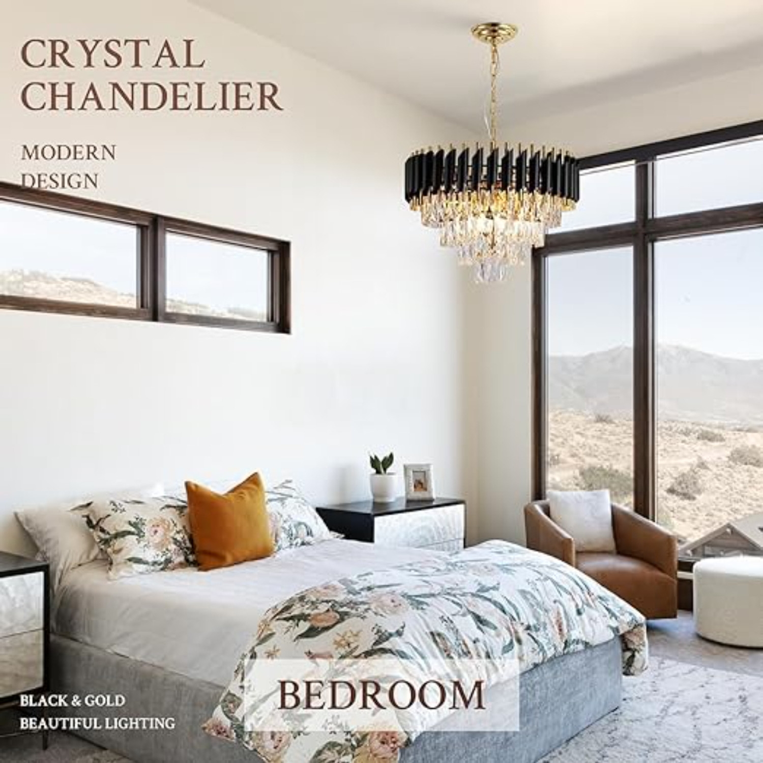 Image of Svah Luxury 4-Tiers Crystal Chandelier 500mm Gold Finish with LED Light Black-Gold Chandelier Ceiling Lamp