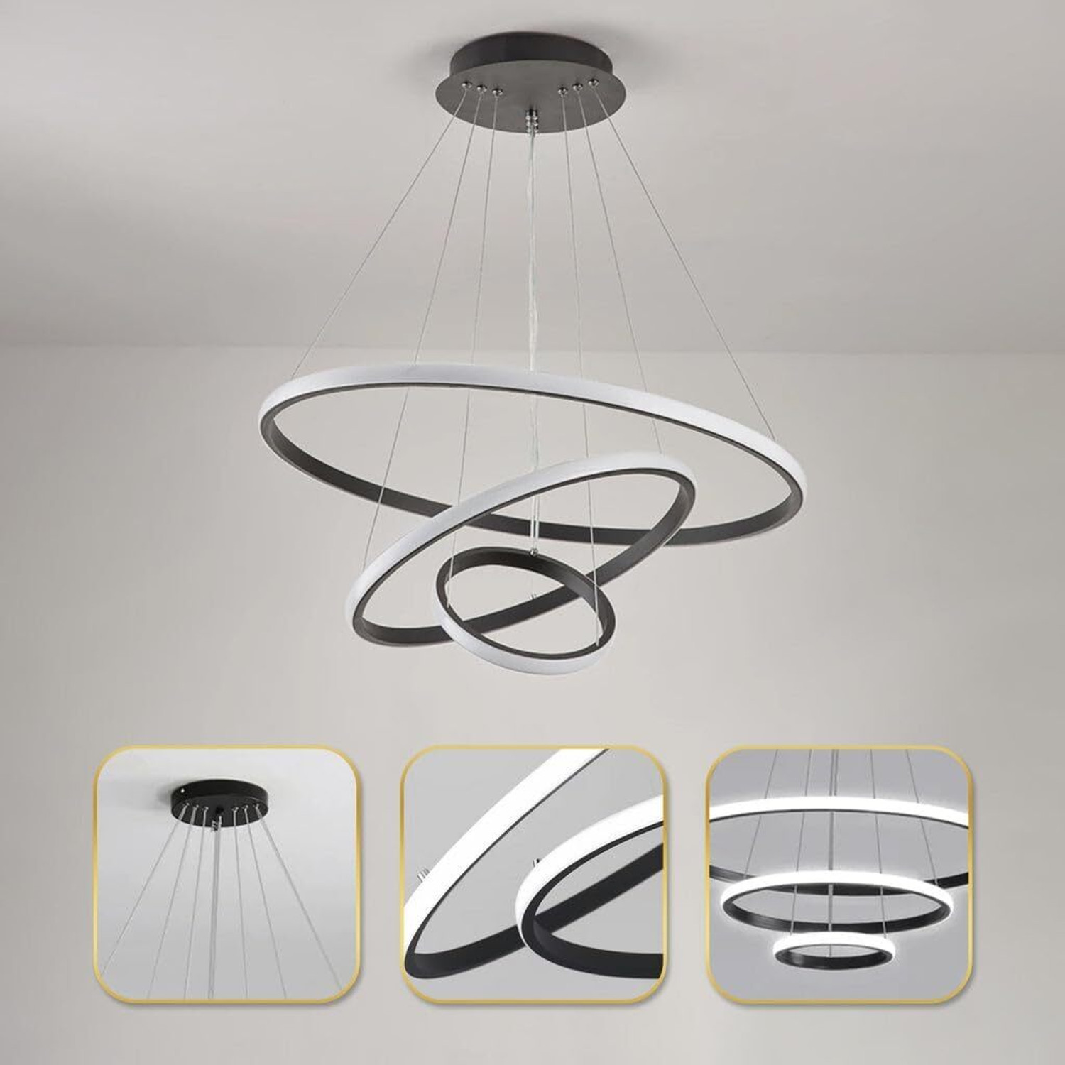 Image of Desidiya 3 Ring Led Pendant Light Fixture for Indoor Cafe & Home Decor Hanging Light Pendant Lamp Ceiling Lamp