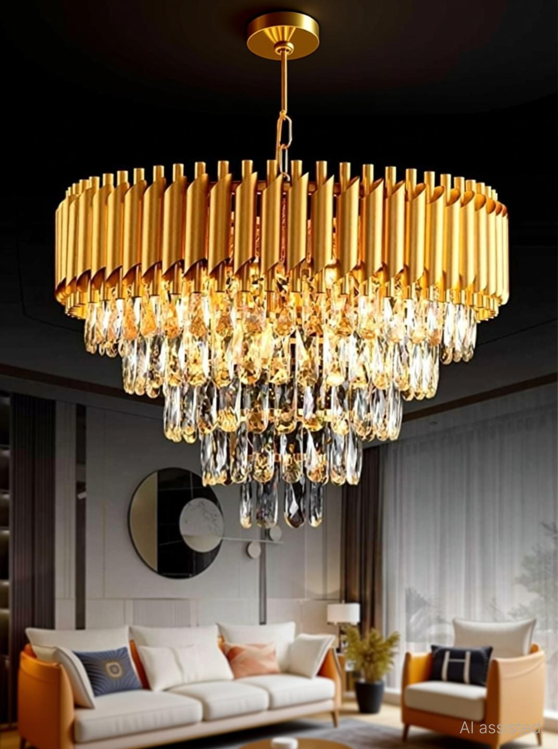 Image of Yavik K9 Crystal gold polish metal 500mm chandelier hanging ceiling light jhumar Chandelier Ceiling Lamp