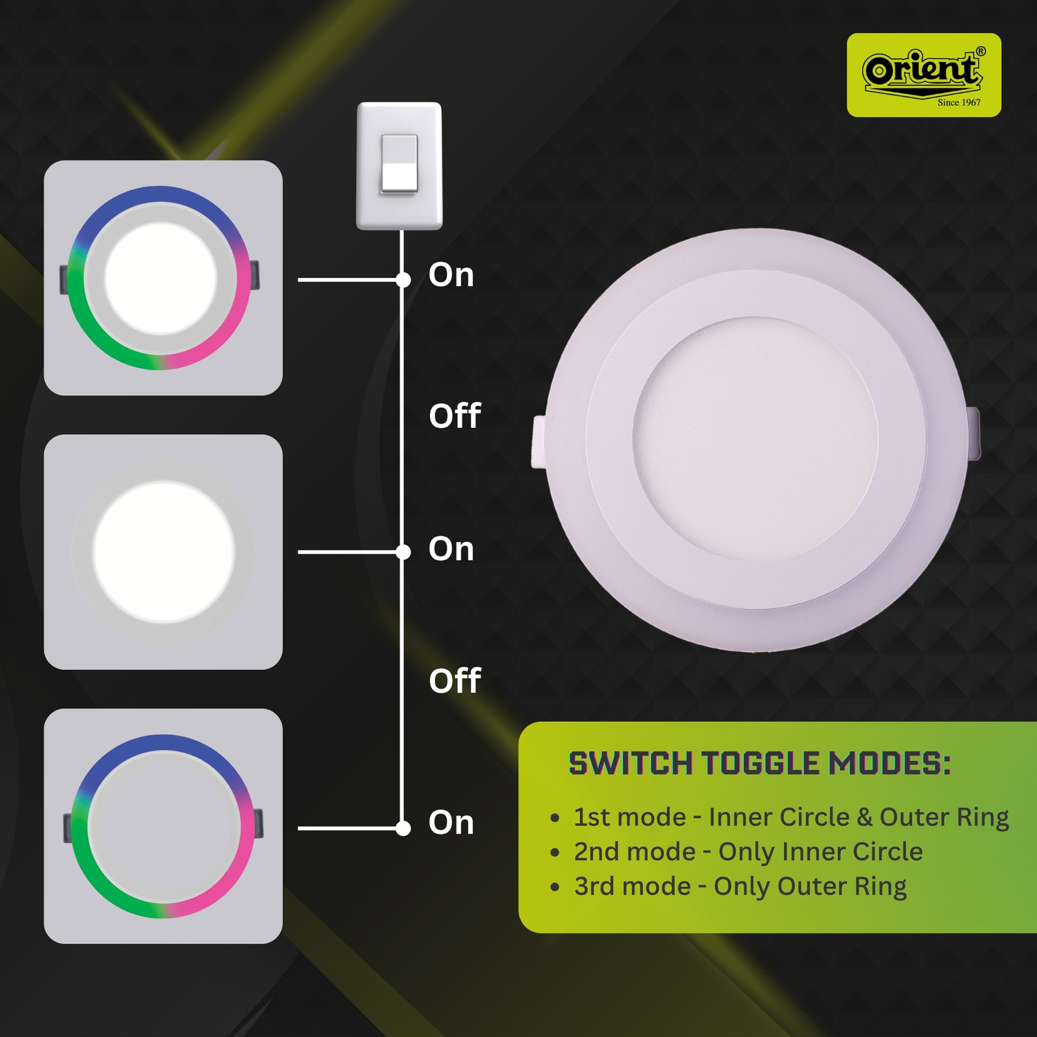 Image of ORIENT Oristar 6W+6W LED Mood Panel Light - White + RGB Ring Ceiling Light Ceiling Lamp