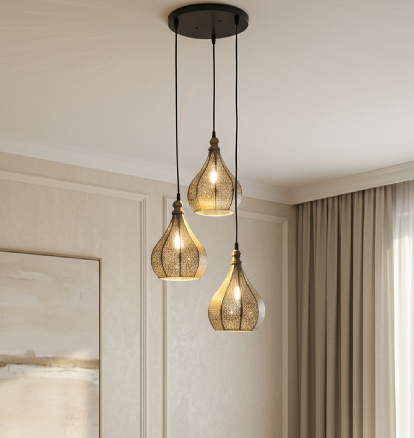 Image of DECORLIA EMPORIO (BULB INCLUDED) SET OF 3 GOLDEN MOROCCAN Pendant Lamp Ceiling Lamp