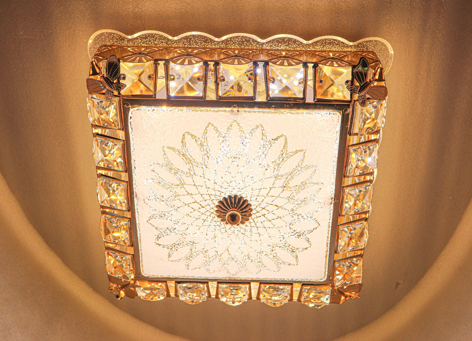 Image of Svah Elegant Crystal Flush Mount Ceiling Light - Square LED Ceiling Lamp for Bedroom Ceiling Light Ceiling Lamp (Multicolor)