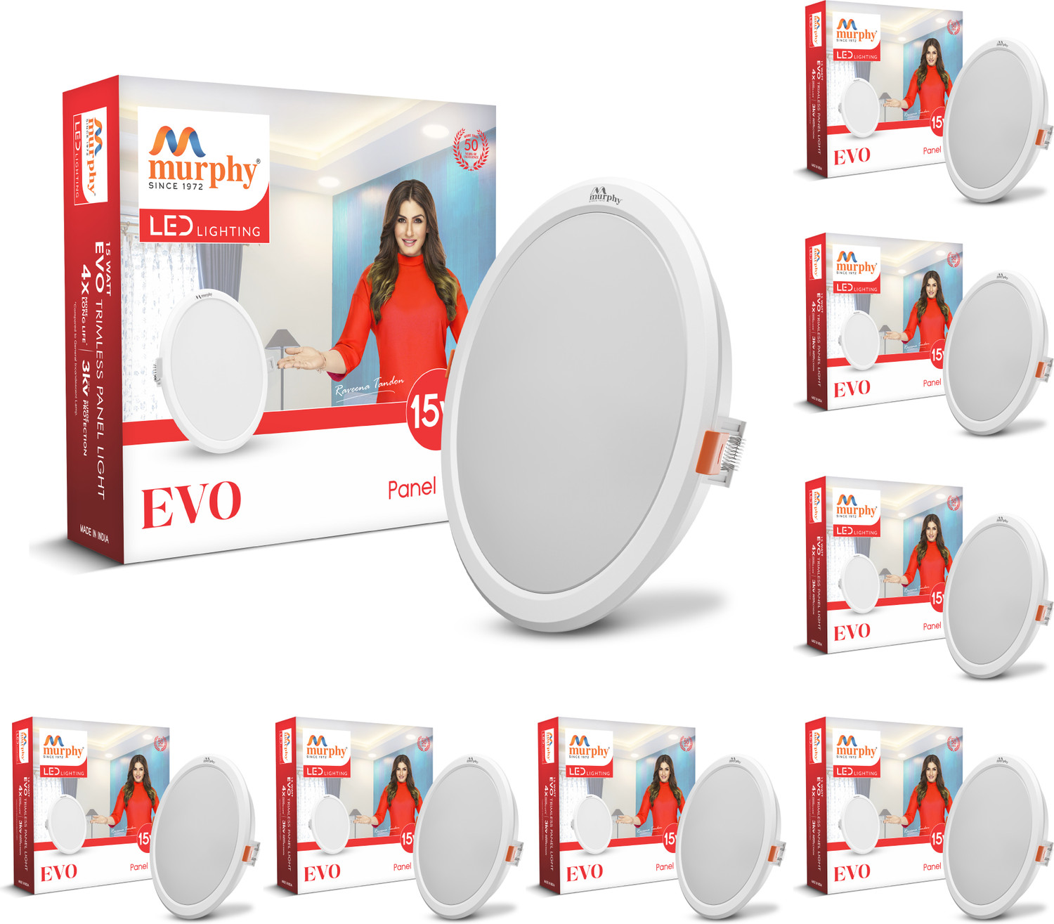 Image of MURPHY EVO Round LED - 15W Natural White Recessed Ceiling Downlight Pack of 8 Recessed Ceiling Light Ceiling Lamp