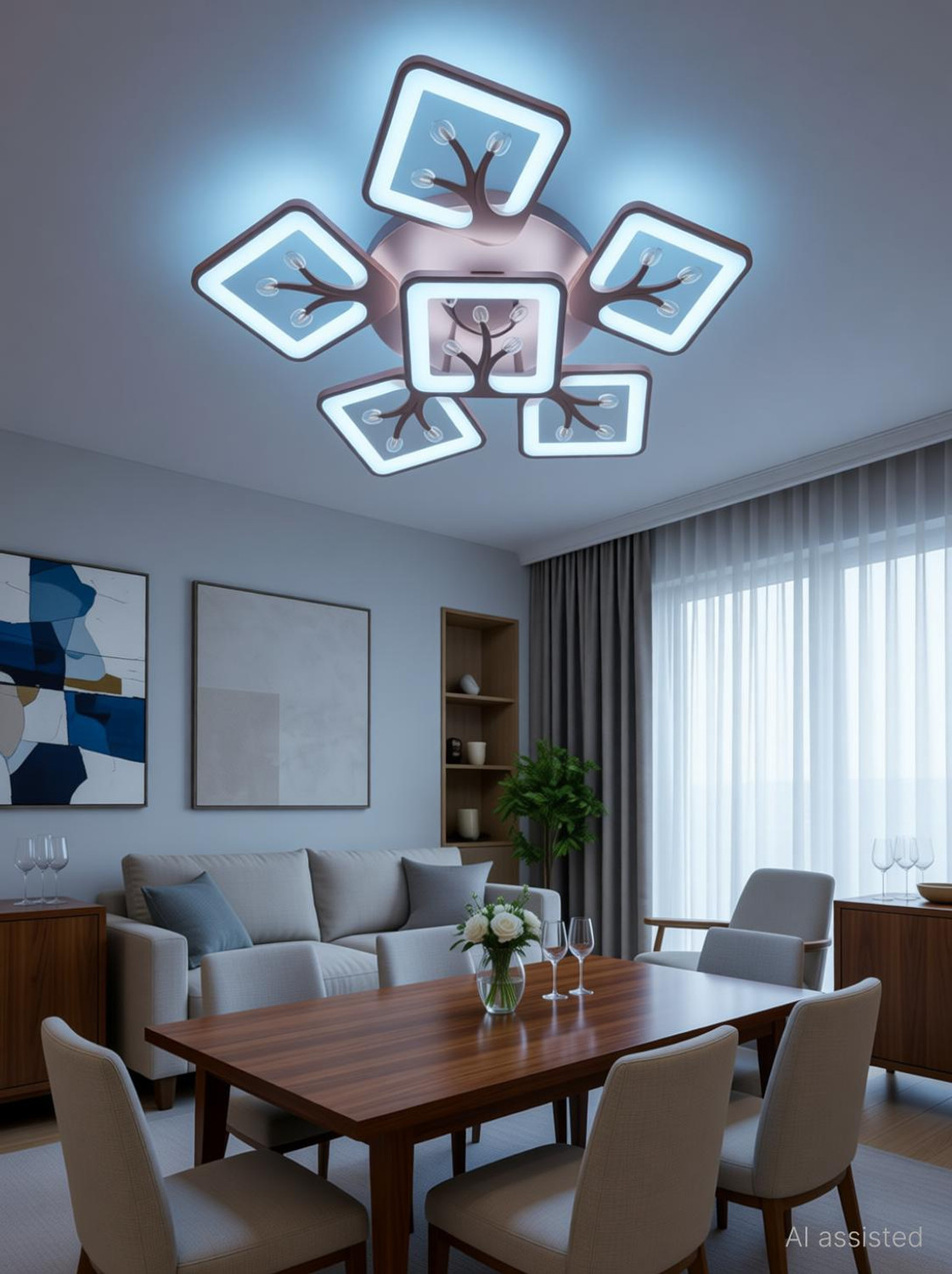 Image of Eve Hanger Rose Gold 5+1 JhumerRemote control and Bluetooth speaker inbuilt Chandelier Ceiling Lamp