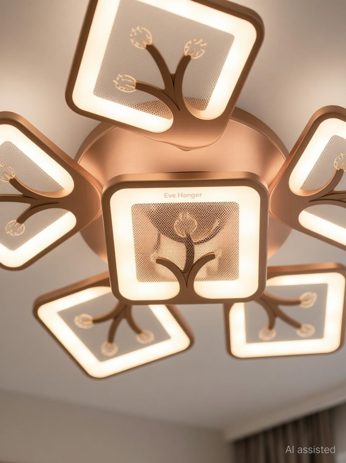 Image of Eve Hanger Rose Gold 5+1 JhumerRemote control and Bluetooth speaker inbuilt Chandelier Ceiling Lamp