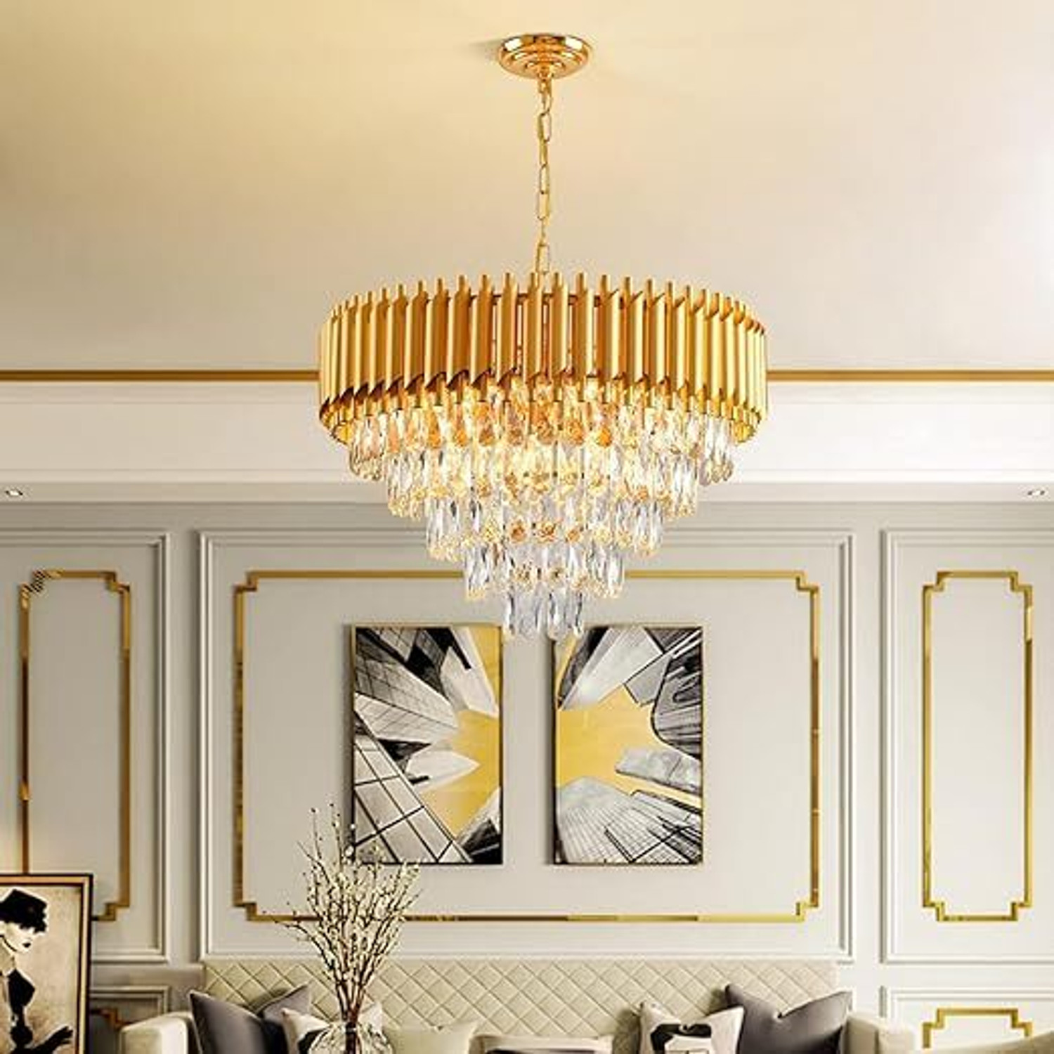 Image of SAVORADE 600mm GD Crystal Chandeliers Gold -Round Chandelier Ceiling Lamp