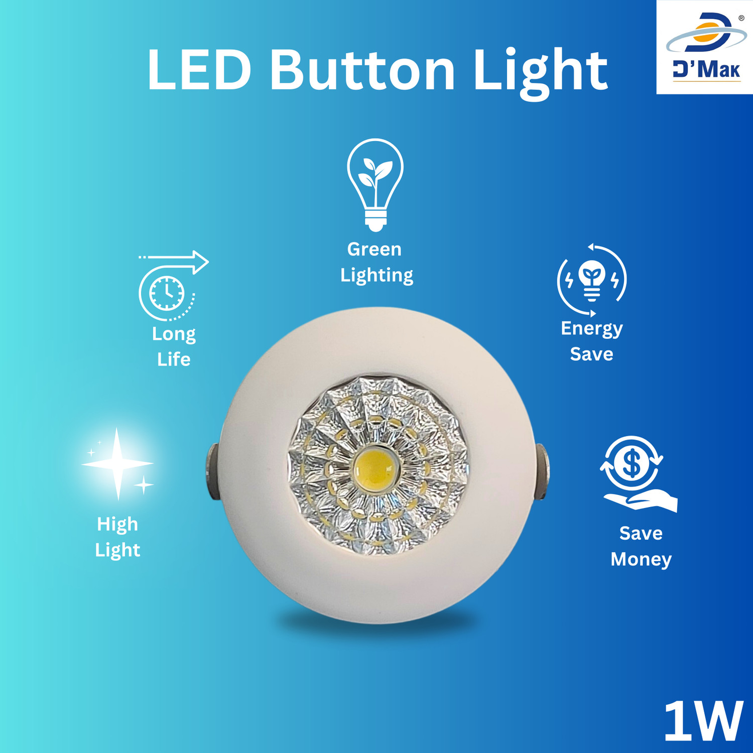 Image of D'Mak 1 Watt LED COB /Spot Light /Button Light ({White} Round Driver Included (Pack of 01) Recessed Ceiling Light Ceiling Lamp