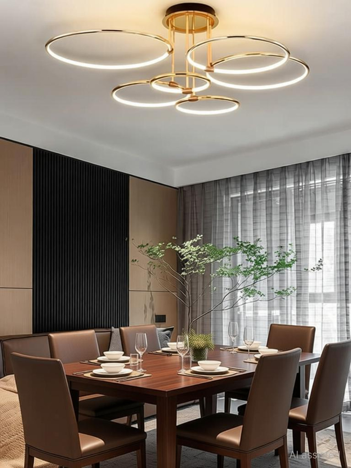 Image of Blissbells Modern LED Ring Chandelier for Dining Living Room, 6 Lights, Gold Body Chandelier Ceiling Lamp