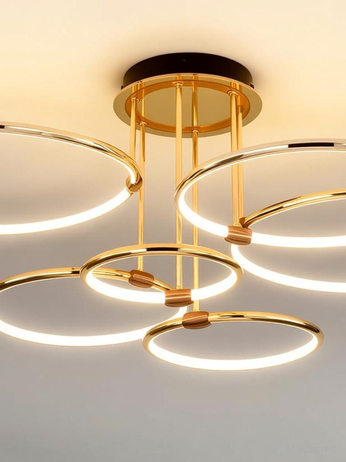 Image of Blissbells Modern LED Ring Chandelier for Dining Living Room, 6 Lights, Gold Body Chandelier Ceiling Lamp