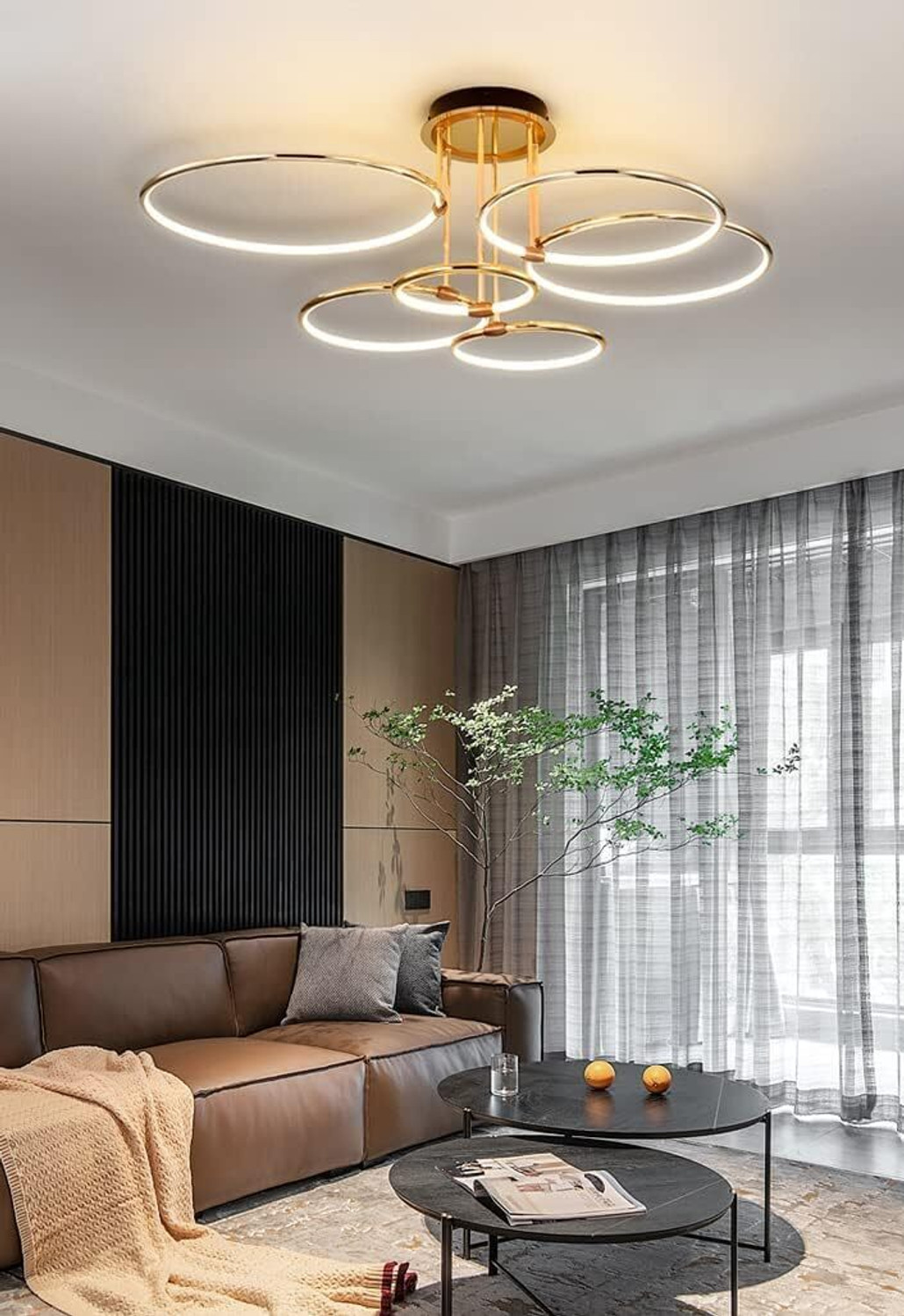 Image of Blissbells Modern LED Ring Chandelier for Dining Living Room, 6 Lights, Gold Body Chandelier Ceiling Lamp