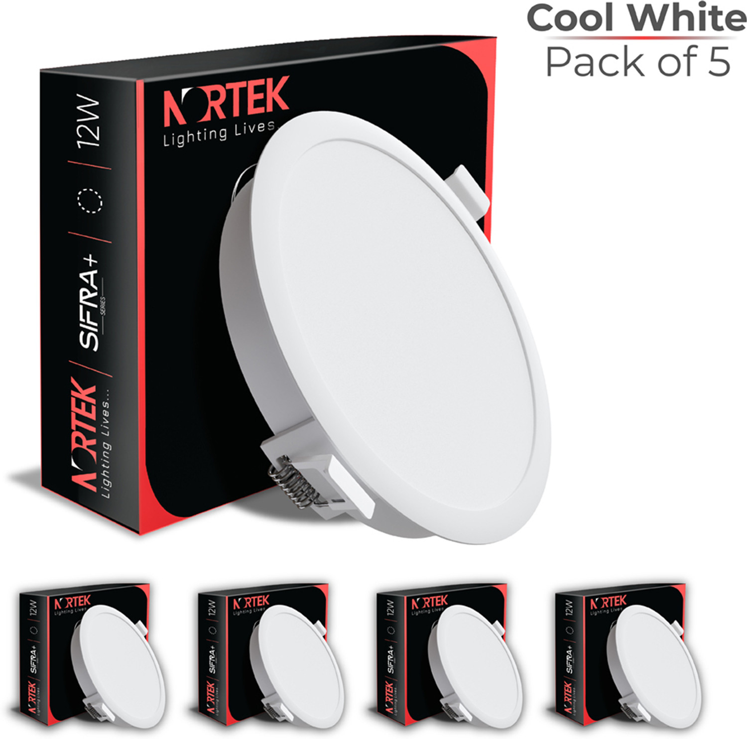 Image of Nortek Sifra 12W LED Downlight-5PC | Cool White Ceiling Light for Home & Kitchen Downlighter Ceiling Light Ceiling Lamp
