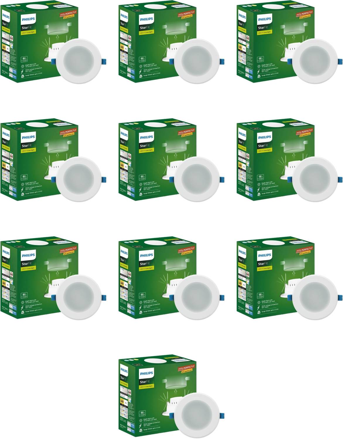 PHILIPS Starfit 7 watt Concealed JB LED downlighter (Cool Day Light, Pack of 10) Ceiling Light Ceiling Lamp