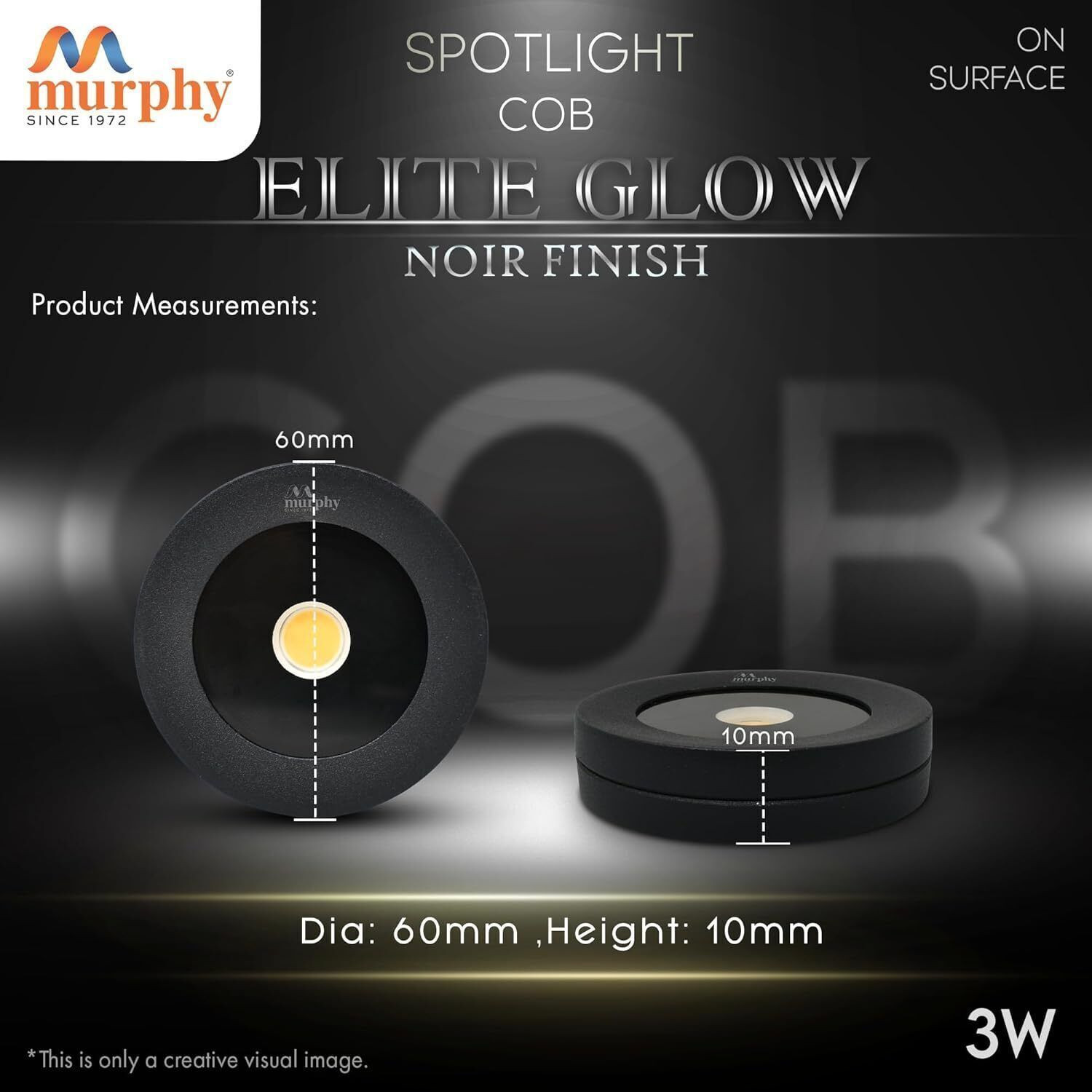 Image of MURPHY 3W Elite Glow Noir Waterproof LED Surface Cabinet Down Light (Warm White) Surface Ceiling Light Ceiling Lamp