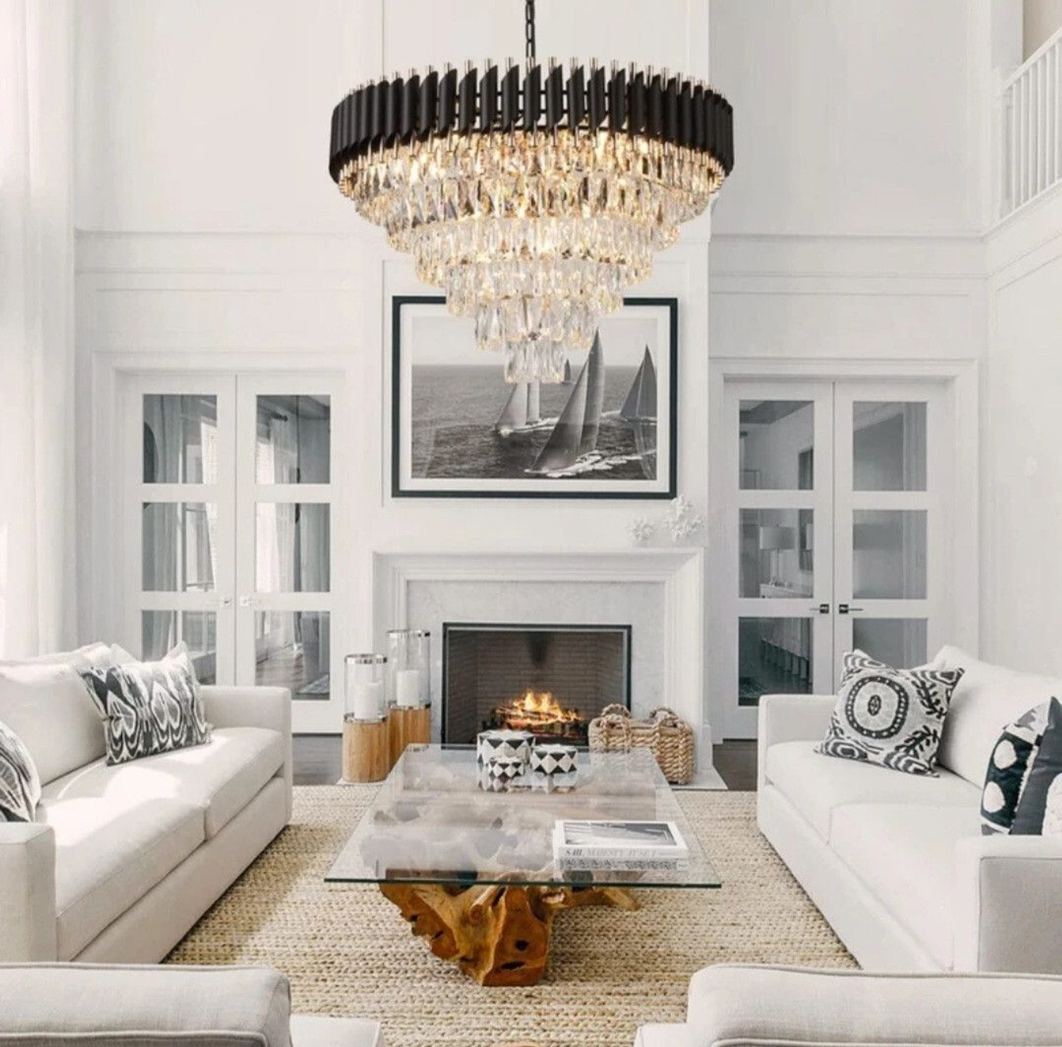 Image of KAYUV crystal polish metal 600mm hanging pandent jhoomar for hall , kitchen, bedroom Chandelier Ceiling Lamp