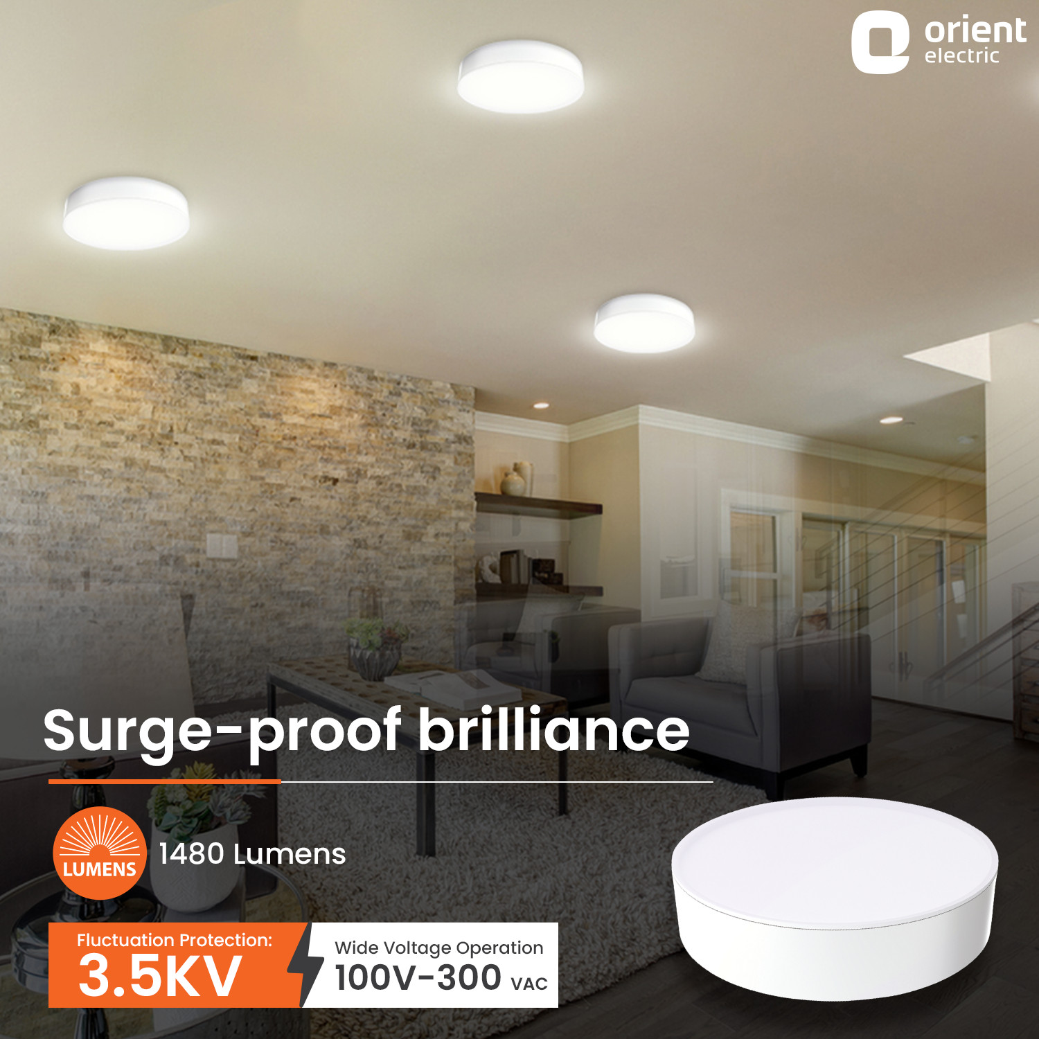 Image of Orient Electric Full Screen Surface Panel 18W - Cool White Surface Ceiling Light Ceiling Lamp