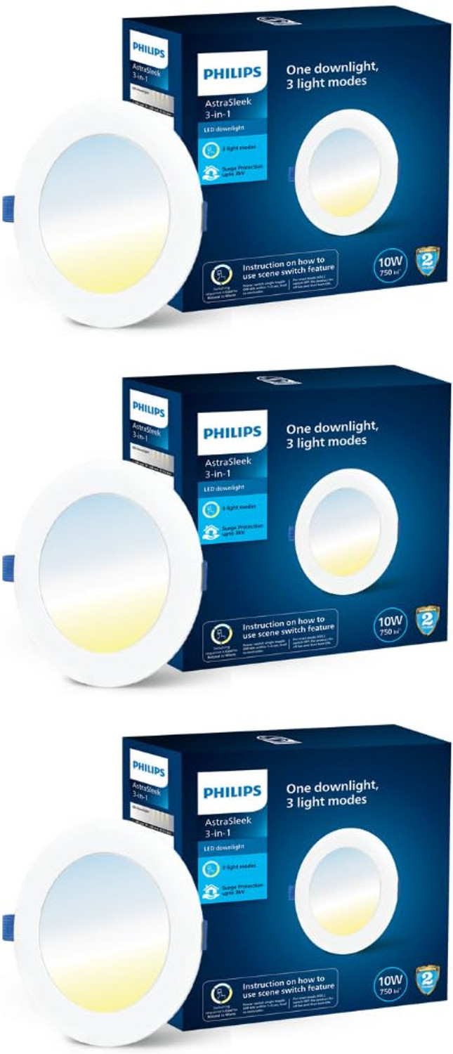 Image of PHILIPS 10W Astra Sleek 3in1, Pack of 3 Downlighter Ceiling Light Ceiling Lamp Downlighter Ceiling Light Ceiling Lamp