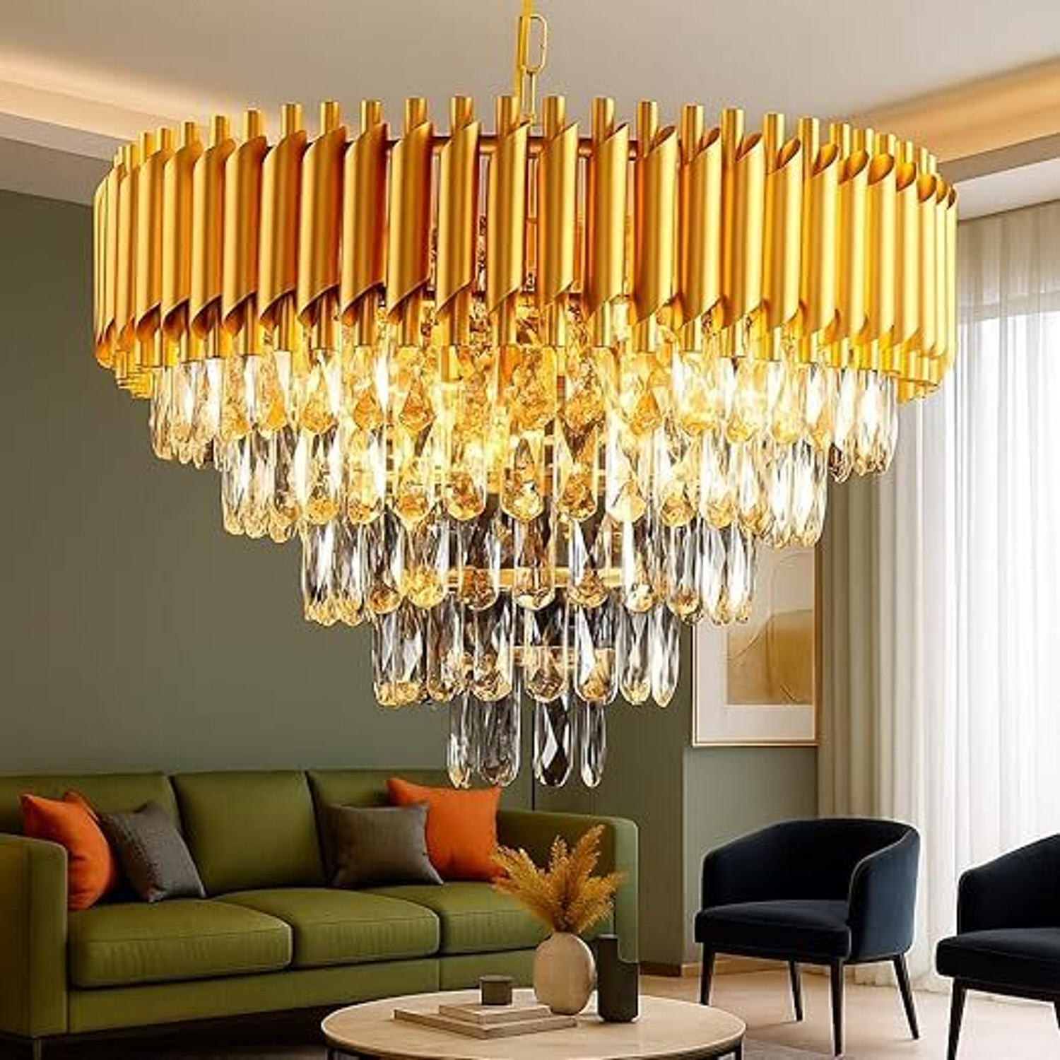 Image of SAVORADE 600mm GD Crystal Chandeliers Gold -Round Chandelier Ceiling Lamp