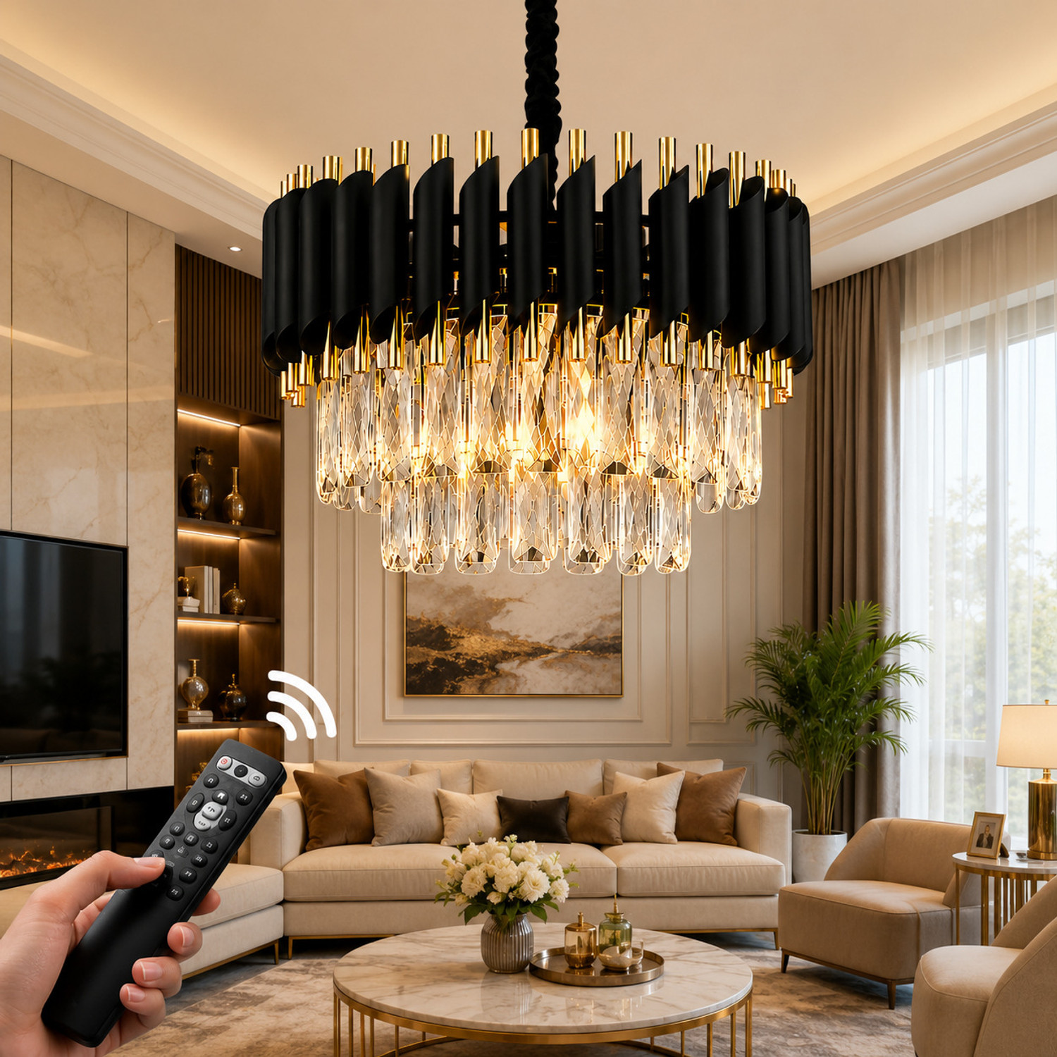 Image of Adwait 300MM Black Gold Moving chandelier. Chandelier Ceiling Lamp