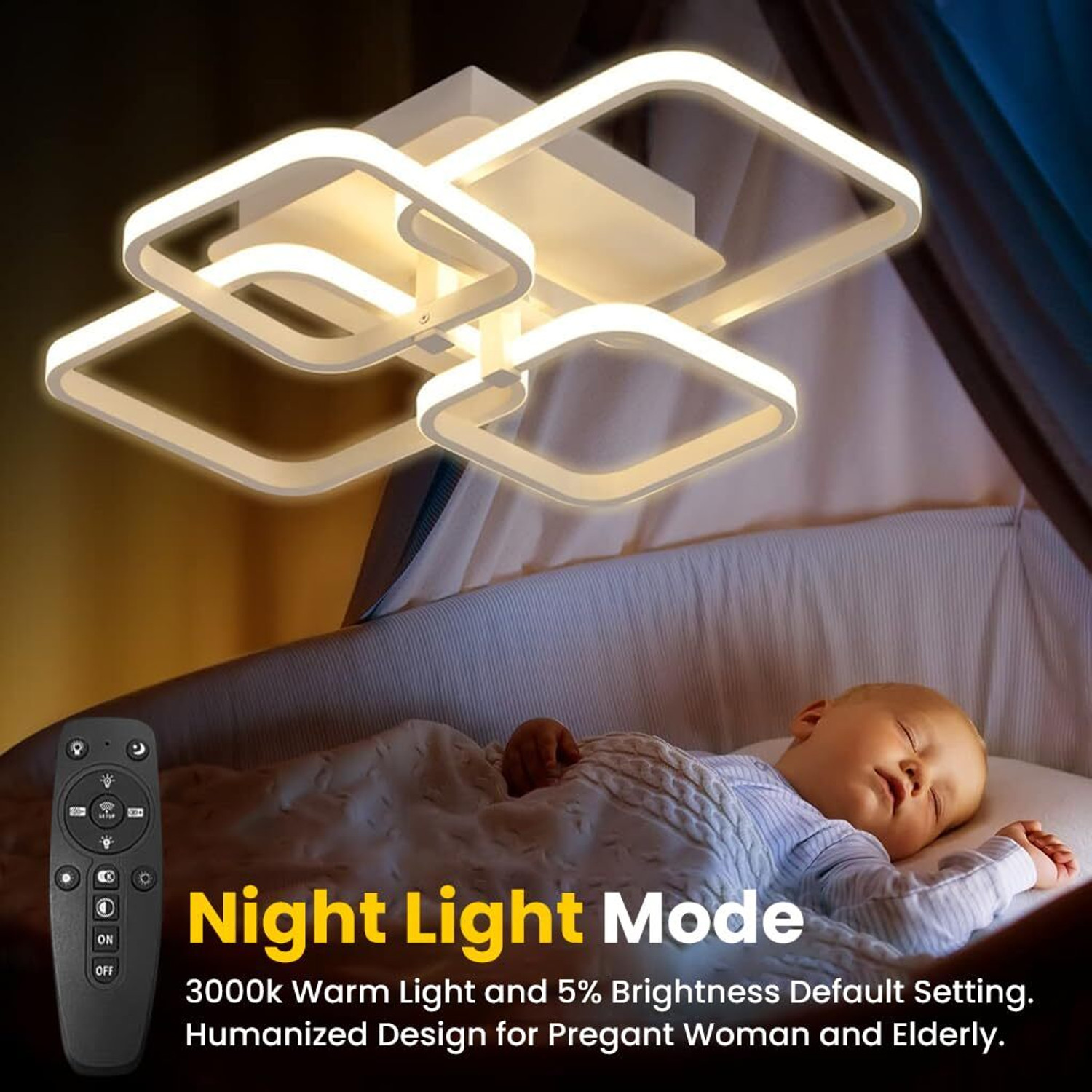 Image of Prmoagen LED Ceiling Light with Remote Control Chandelier Ceiling Lamp