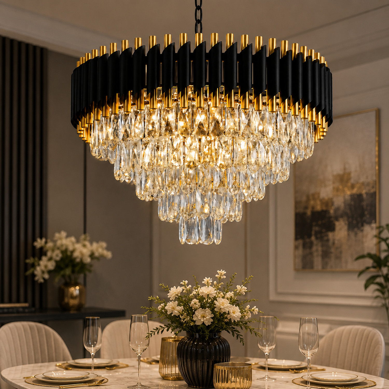 Image of Adwait Crystal Polish Metal 600mm Chandelier Light Pendant Jhoomar For Hall, Bedroom Chandelier Ceiling Lamp