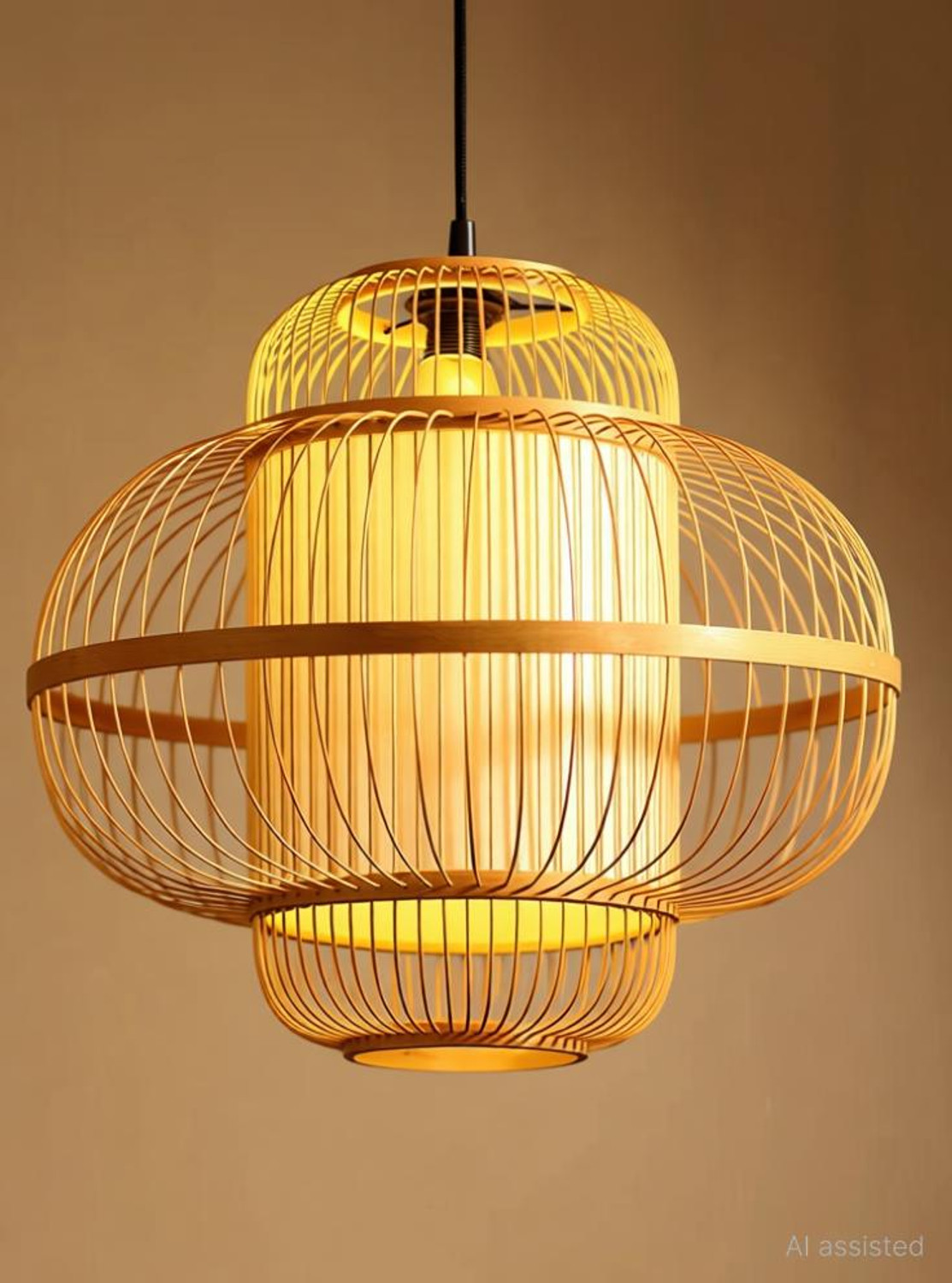 Image of INDIACRAFT Bamboo three part sticks Chandelier Ceiling Lamp