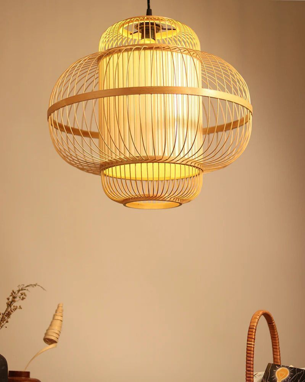 Image of INDIACRAFT Bamboo three part sticks Chandelier Ceiling Lamp