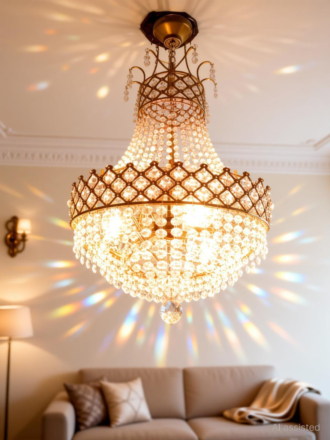Image of Shri Mahal Antiques Crystal Big Size Jhhomar Light For Living Room /Hall /Bed Room etc Chandelier Ceiling Lamp