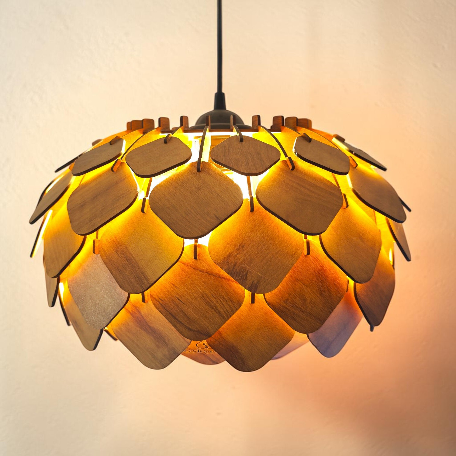 Image of WOODIOGRAPHY wooden ceiling pendant light for home decoration Chandelier Ceiling Lamp (Yellow)