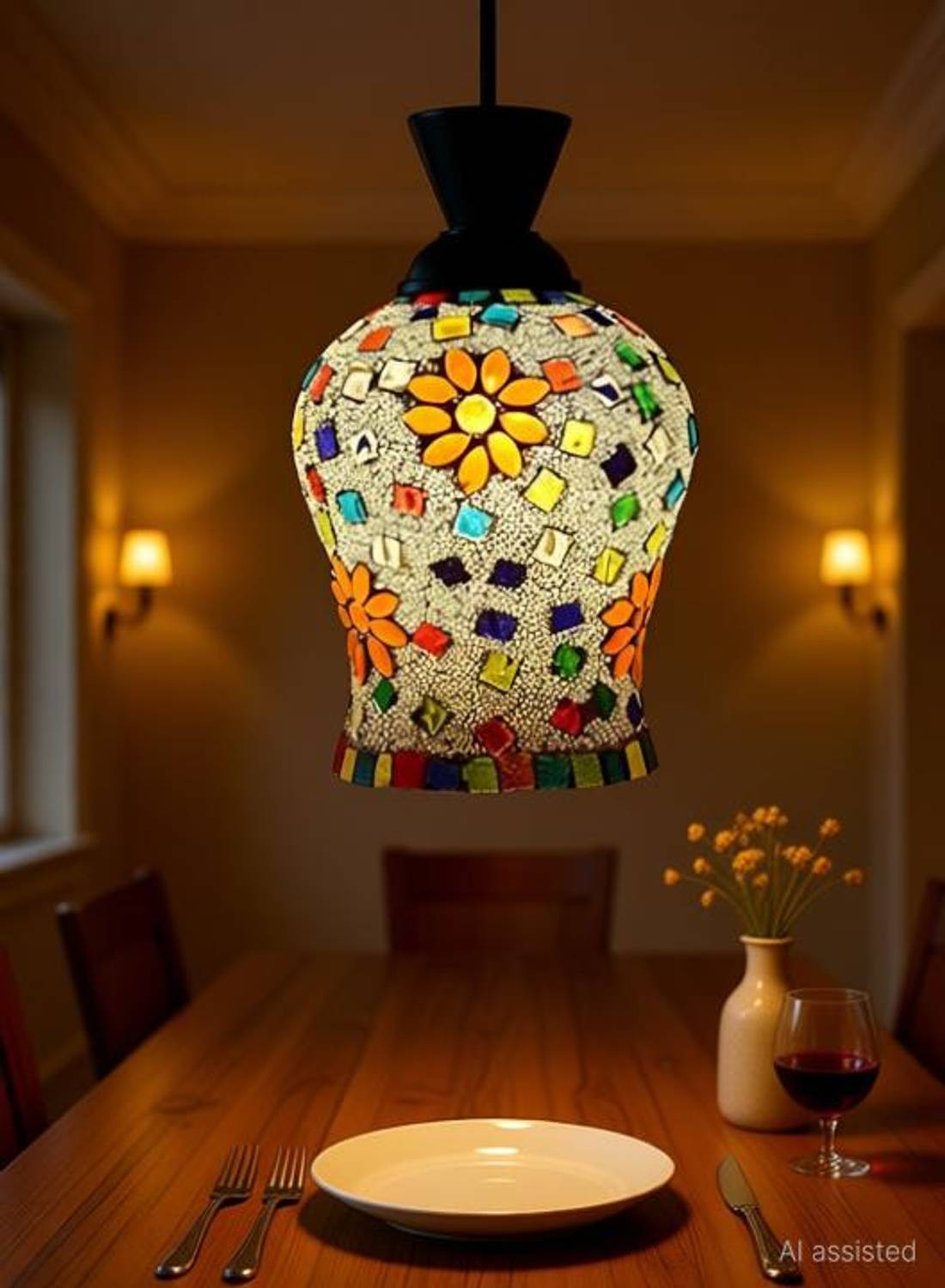Baslash Handcrafted mosaic decorated glass hanging light Pendants Ceiling Lamp Chandelier Ceiling Lamp
