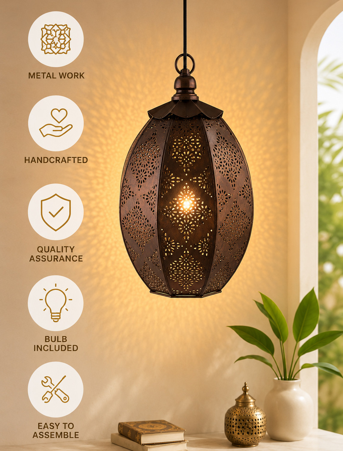 Image of Homesake Antique Oval Moroccan hanging ceiling lamp, antique copper finish hanging pendant light Pendant Lamp Ceiling Lamp