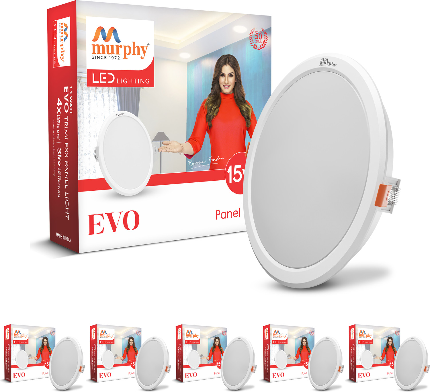 Image of MURPHY EVO Round LED - 15W Natural WhiteRecessed Ceiling Downlight Pack of 6 Recessed Ceiling Light Ceiling Lamp