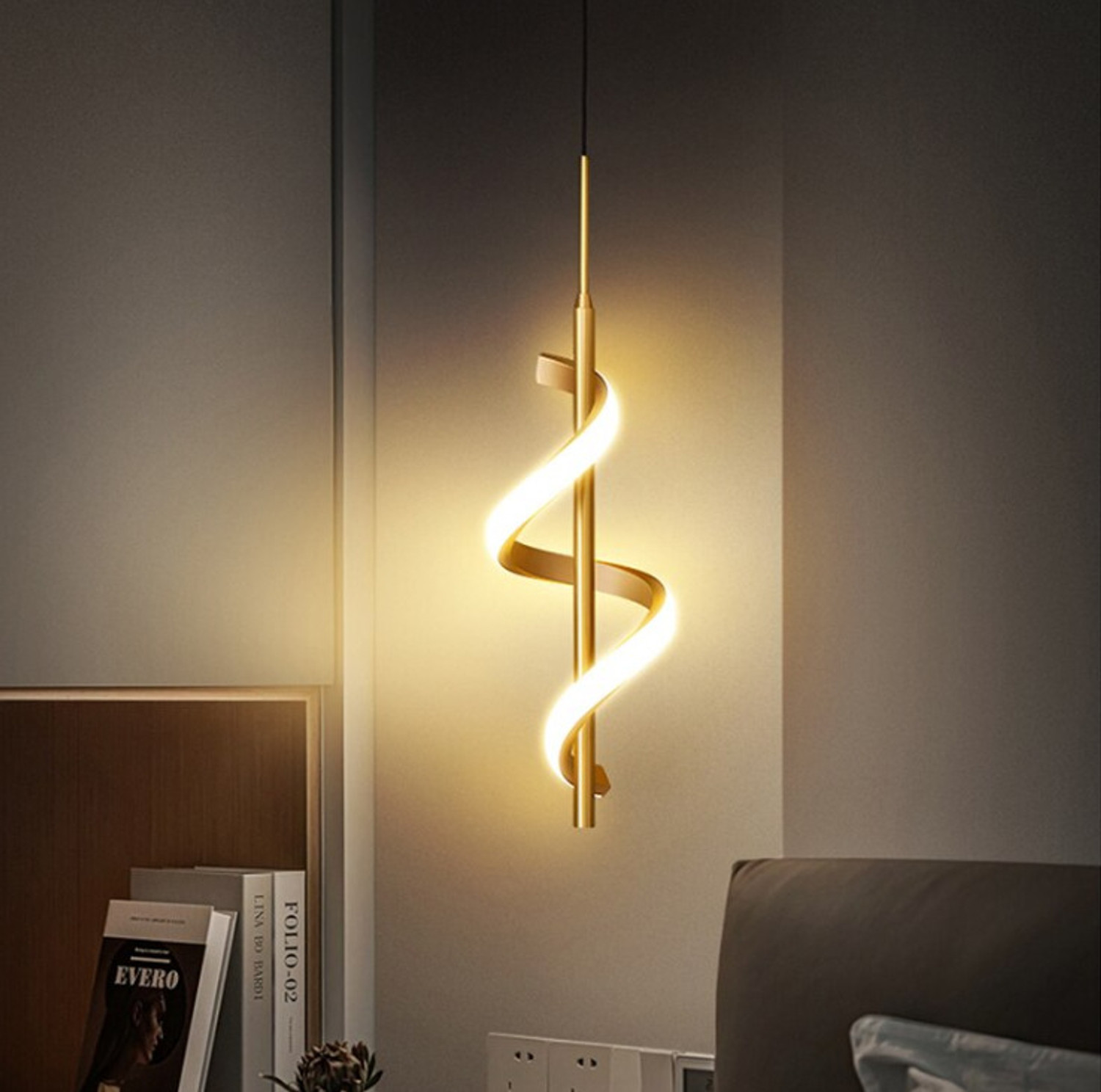 Image of SWIATLO Luxury Gold Spiral LED Light | Modern Artistic Hanging Lamp for Living Room Pendant Lamp Ceiling Lamp