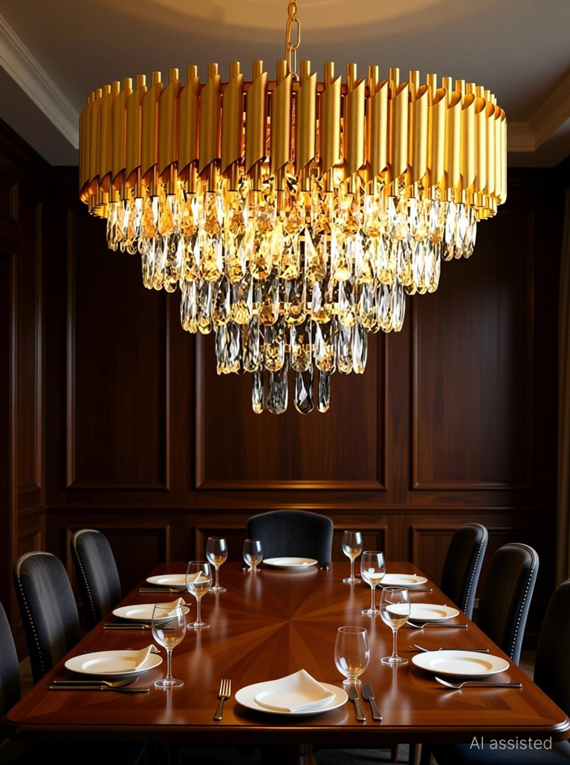 Image of Yavik K9 Crystal Piyor gold polish metal 600mm chandelier hanging ceiling jhoomar Chandelier Ceiling Lamp