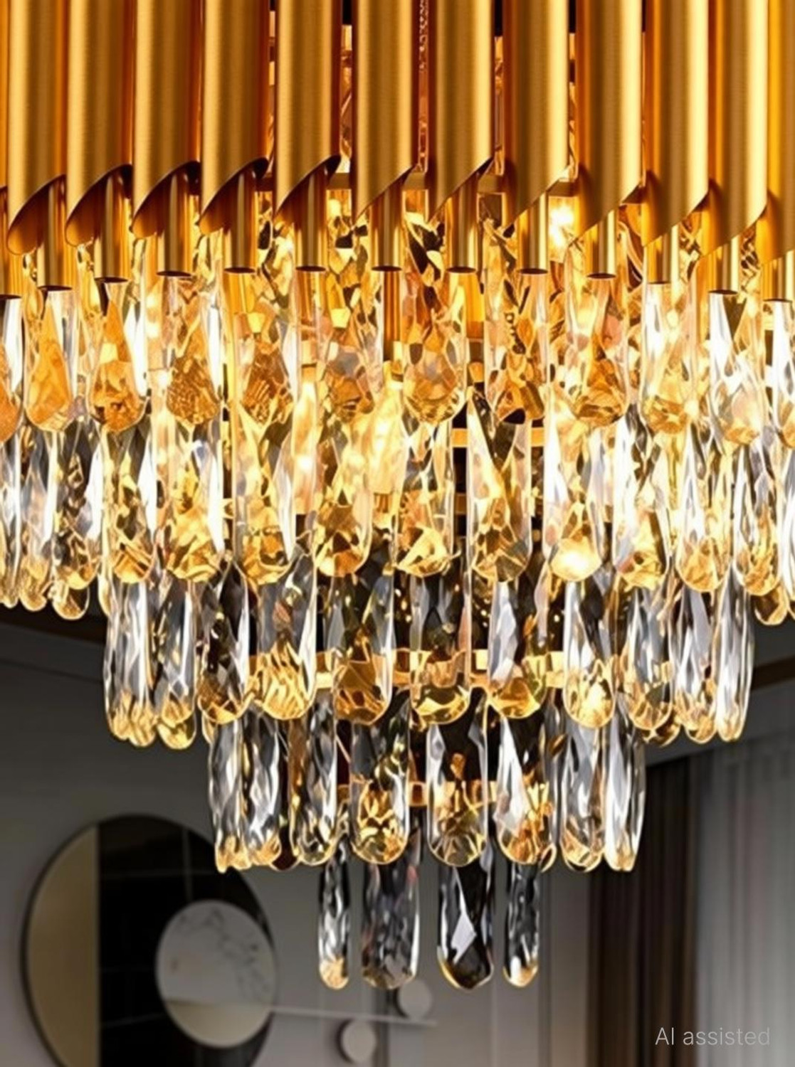 Image of Yavik K9 Crystal Piyor gold polish metal 600mm chandelier hanging ceiling jhoomar Chandelier Ceiling Lamp