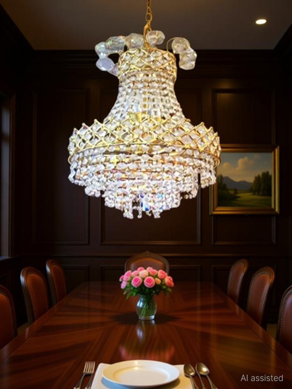 Image of Shri Mahal Antiques Orginal K /9 Diamond Crystal Hanging Light Chandelier Ceiling Lamp