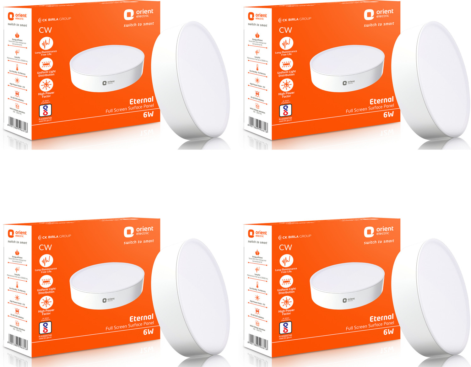 Image of Orient Electric Full Screen Surface Panel 6W Round - Cool White, Pack of 4 Surface Ceiling Light Ceiling Lamp