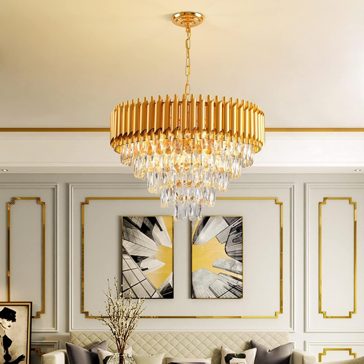 Image of Adwait Crystal Chandelierl Hanging Ceiling Pendant Jhoomer 800mm Gold Chandelier Chandelier Ceiling Lamp