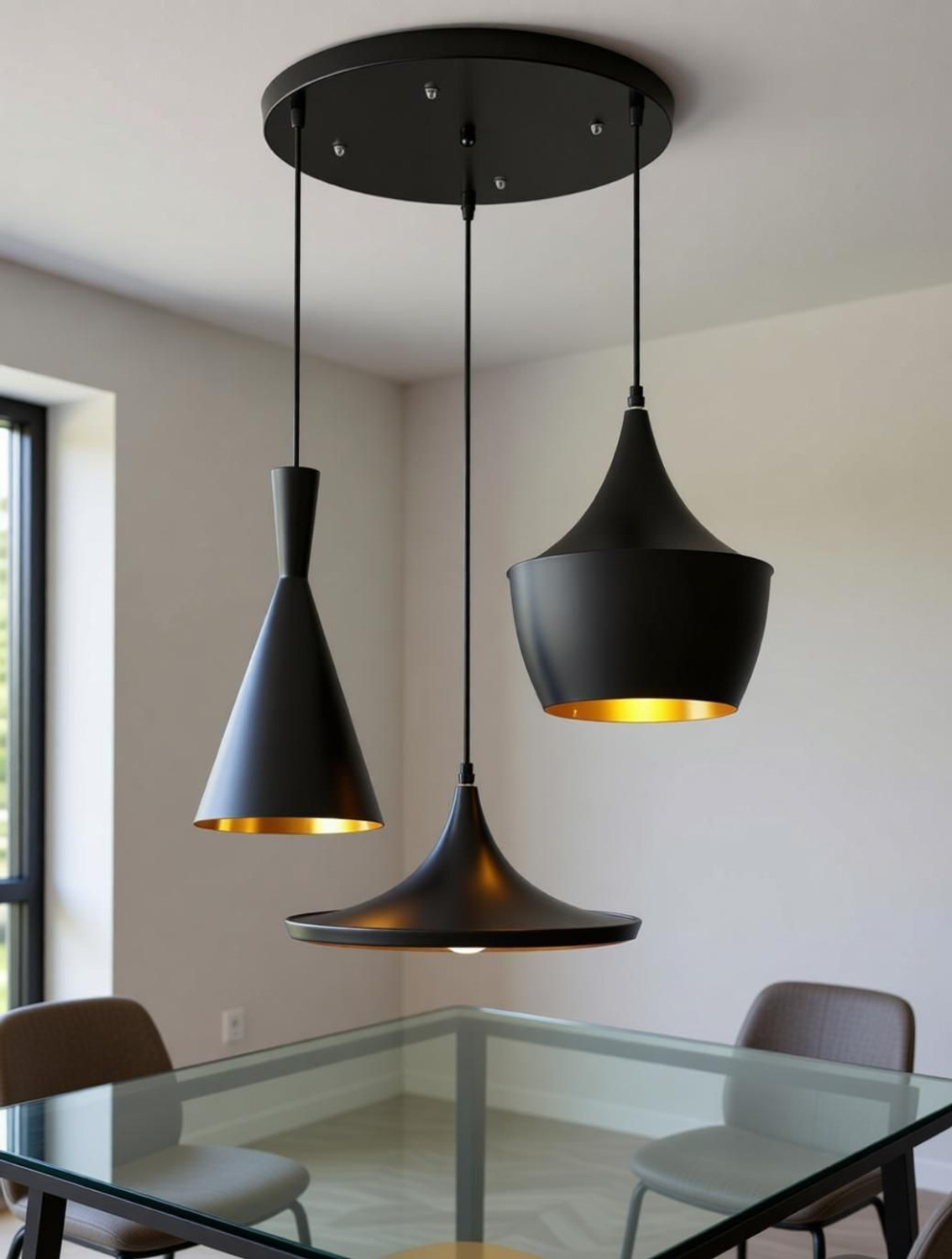 Image of BLACK RAY Unique 3 Lights Hanging Ceiling Lamp Urban Retro Style (Antique Black,Bulb Not Included) Pendant Lamp Ceiling Lamp