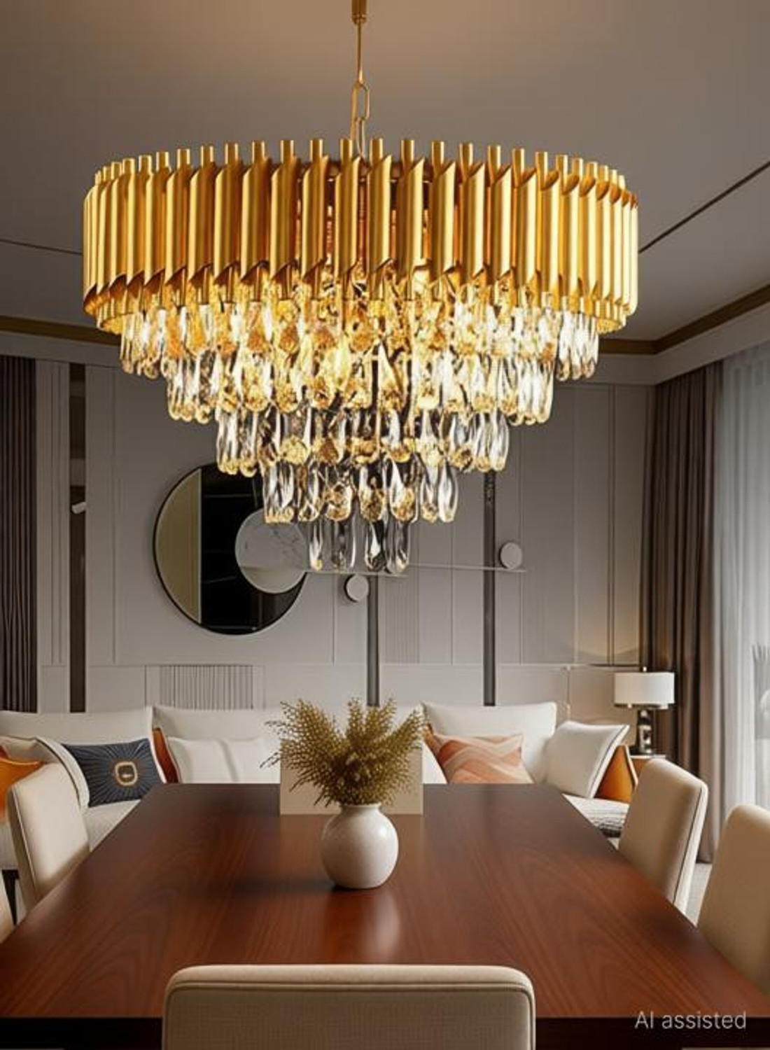 Image of Nevika Gold Italian K9 Crystal 500mm Metal Hanging Chandilier for Living room ETC Chandelier Ceiling Lamp (Gold)
