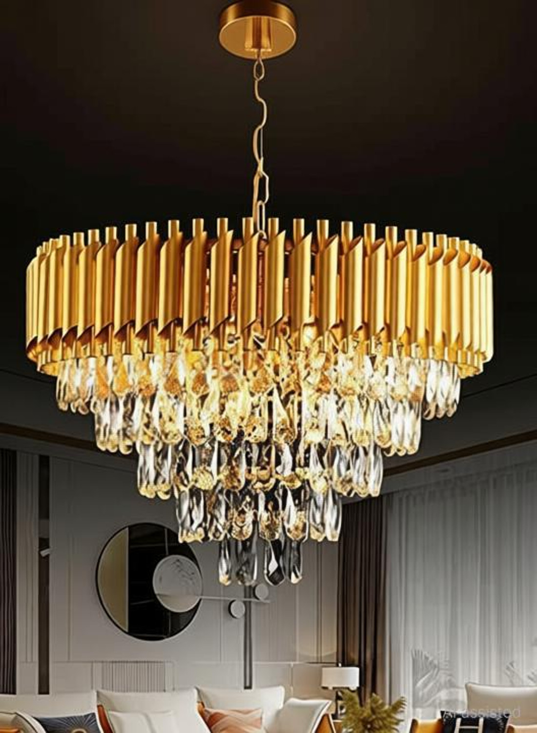 Image of Nevika Gold Italian K9 Crystal 500mm Metal Hanging Chandilier for Living room ETC Chandelier Ceiling Lamp (Gold)